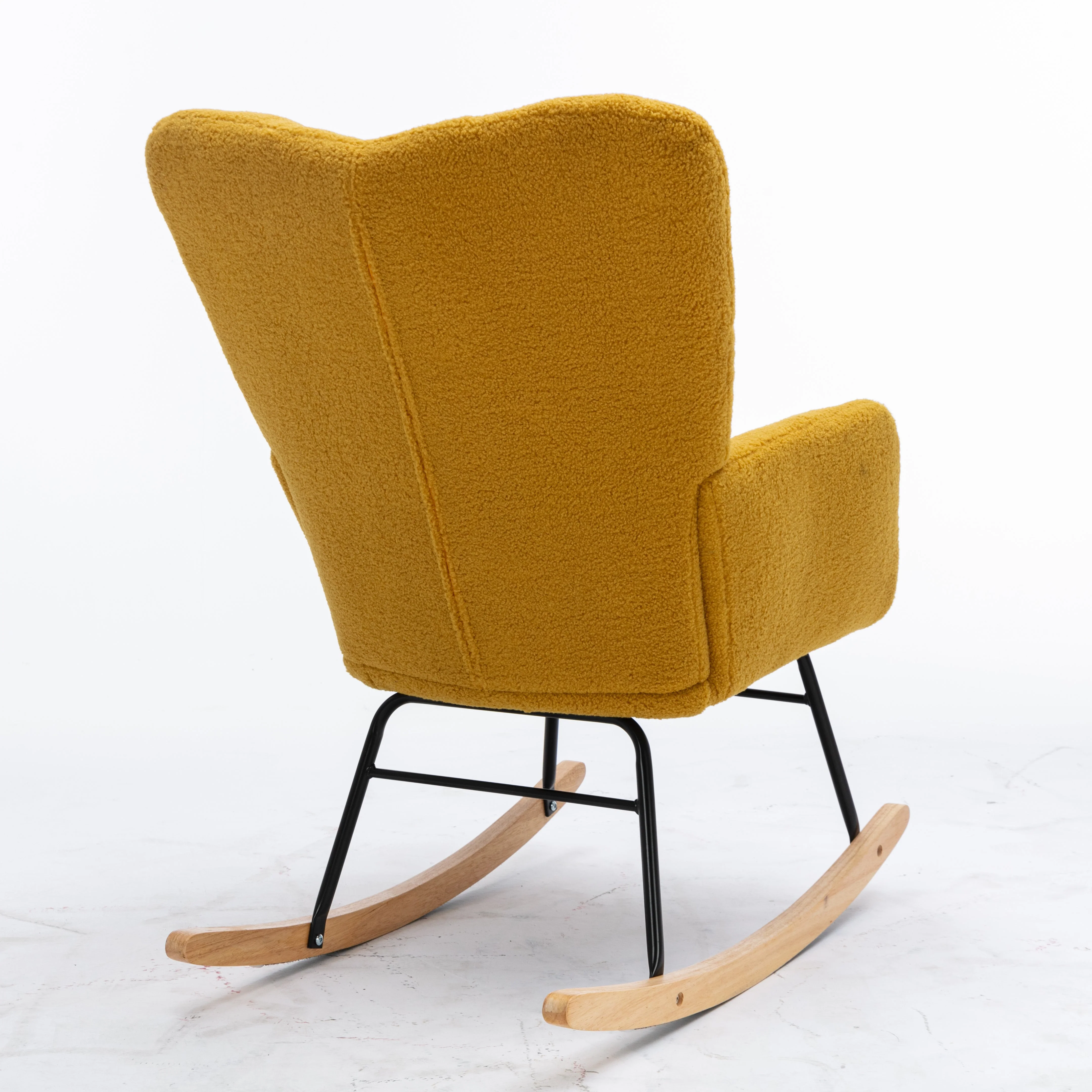 Mid Century Modern Rocking Chair with Tufted Cover, Padded Seat, Teddy Fabric, Yellow - Image 10