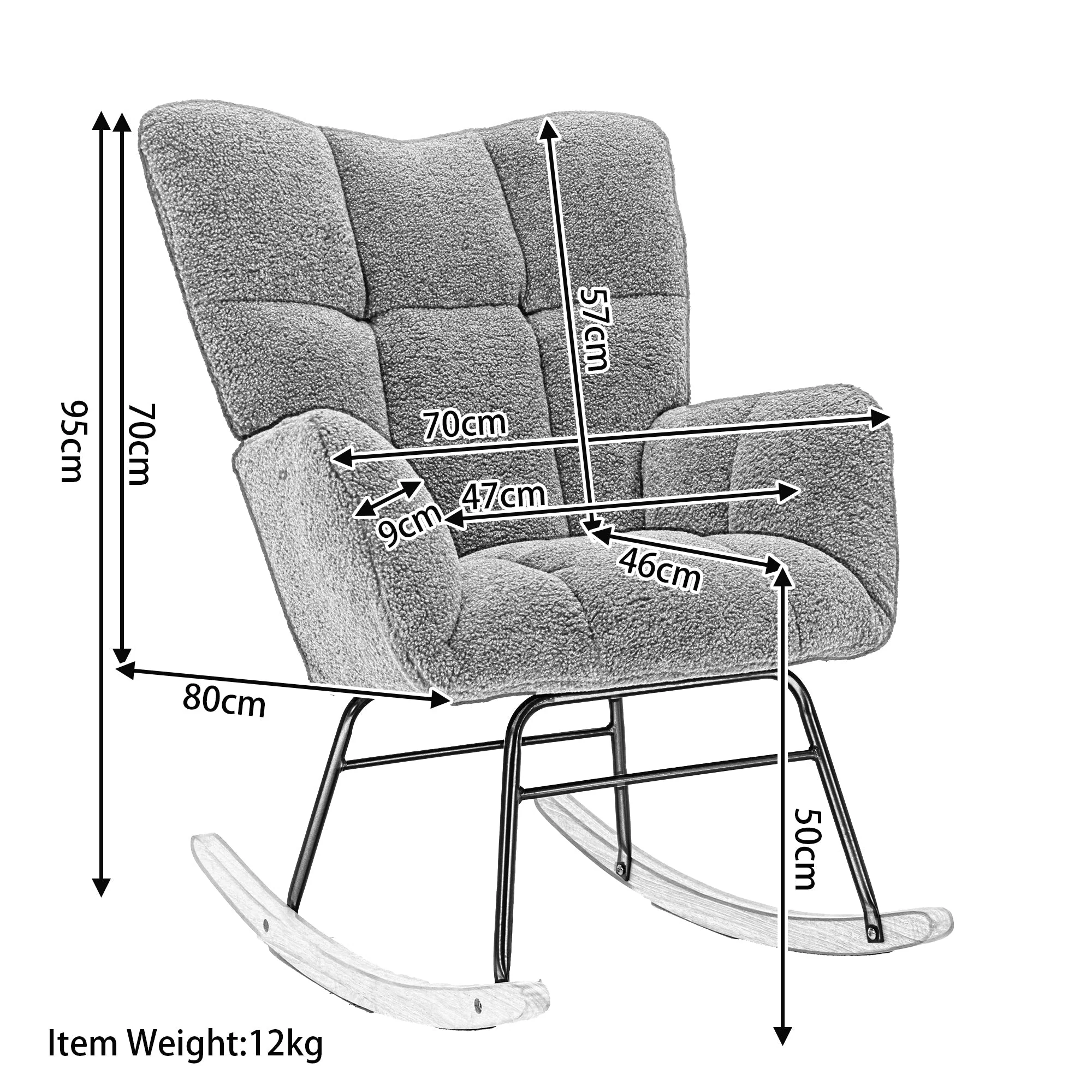 Mid Century Modern Teddy Fabric Tufted Upholstered Rocking Chair, Ivory White - Image 3