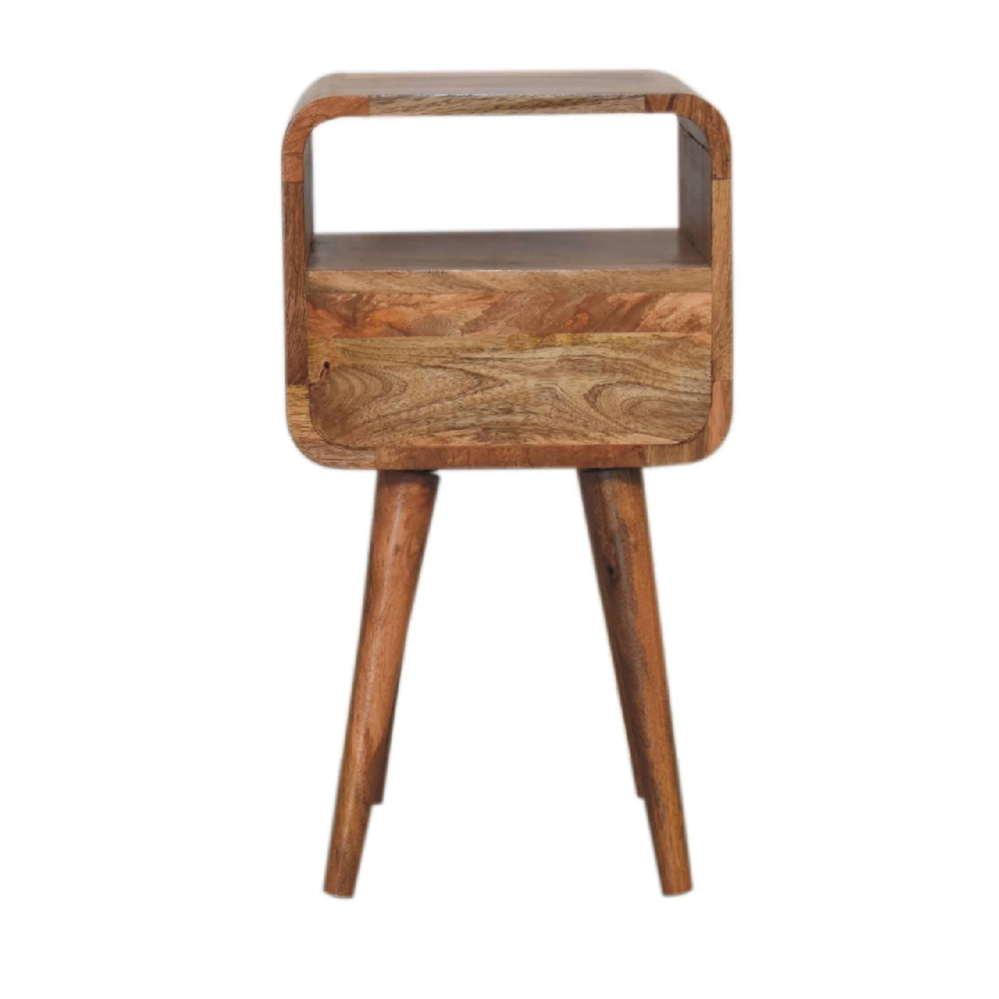 Mini Curve Bedside, 1 Drawer Open Slot, Solid Oak-ish Wood - Image 6