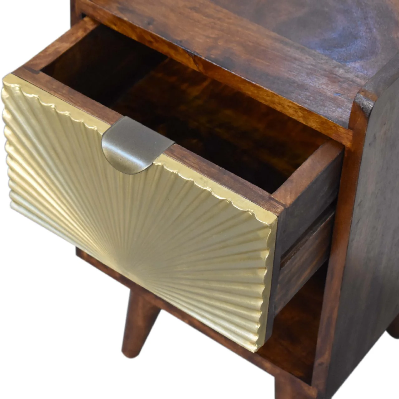 Mini Manila Gold Bedside 1 Drawer, 1 Shelf, Solid Wood Brown - Image 3