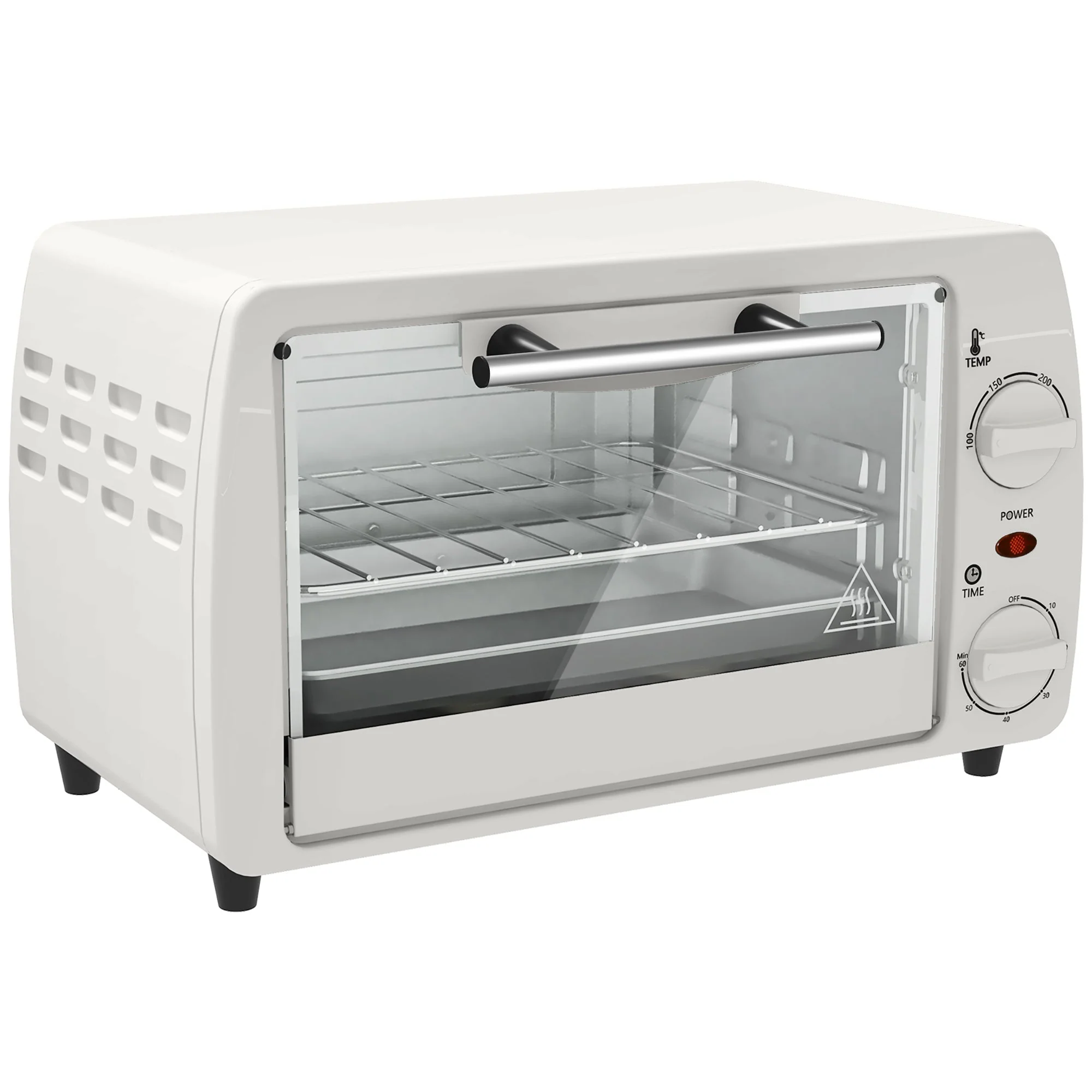 Mini Oven 10L 750W 230℃ Temp 60 Min Timer, Cream White