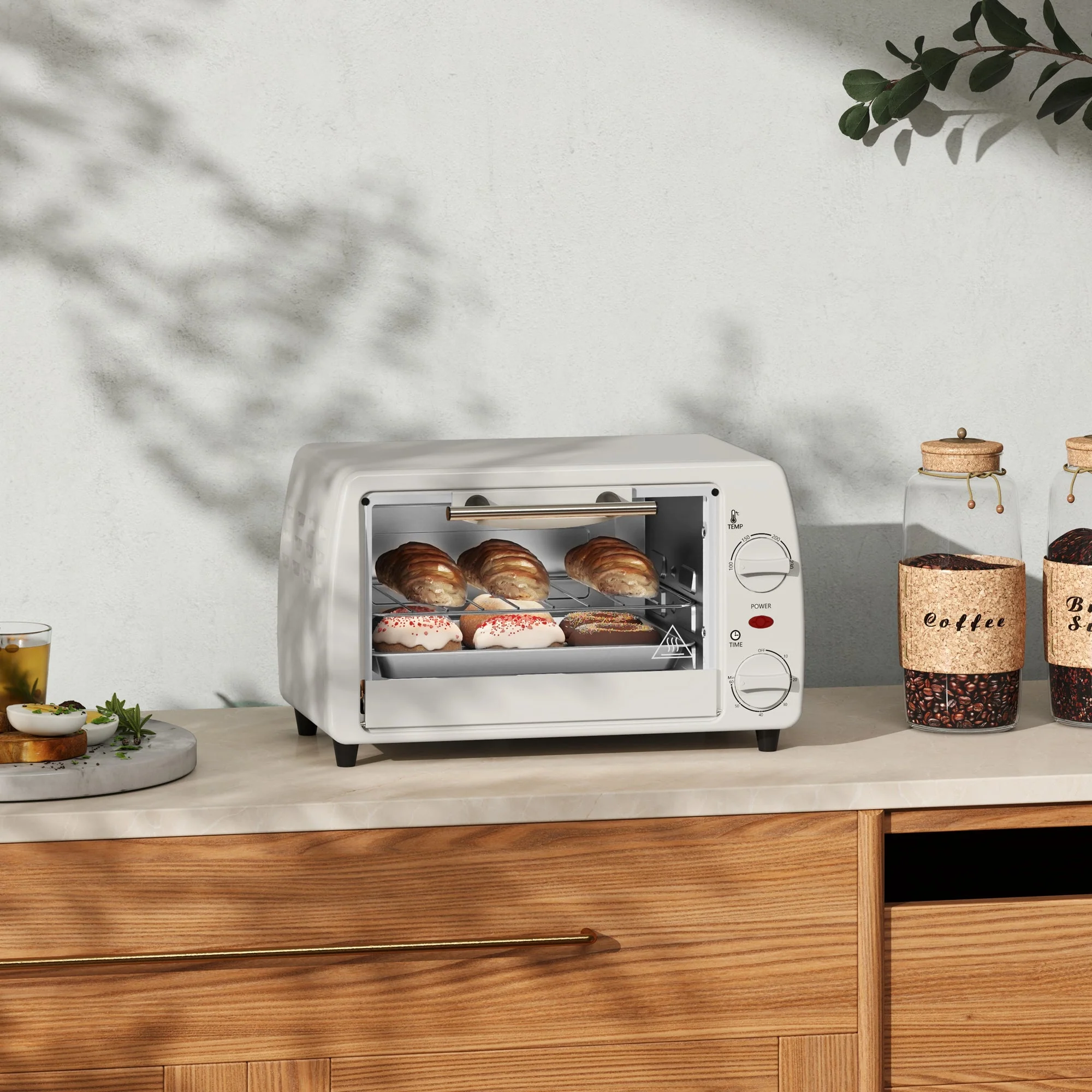 Mini Oven 10L 750W 230℃ Temp 60 Min Timer, Cream White - Image 2