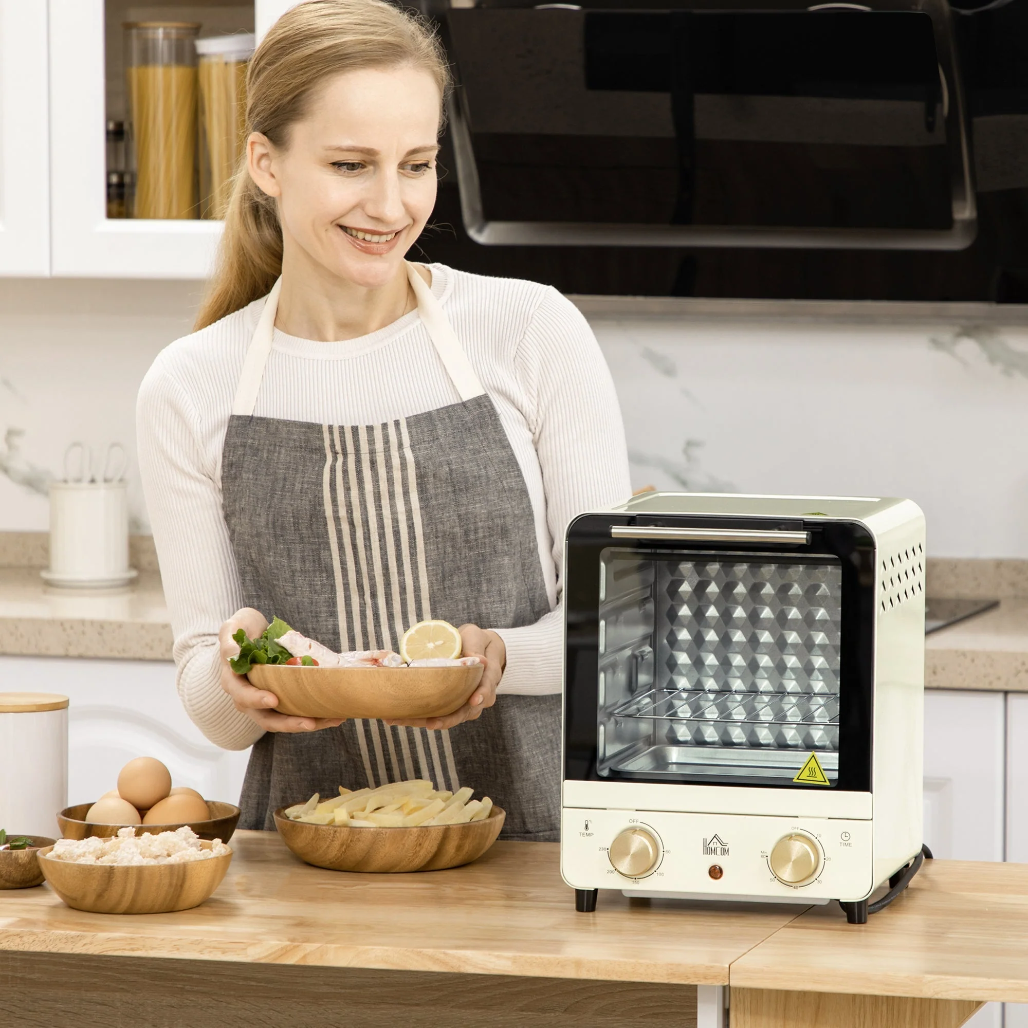 Mini Oven 15L Fan-Assisted 1000W 1-Hour Timer Cream White - Image 2