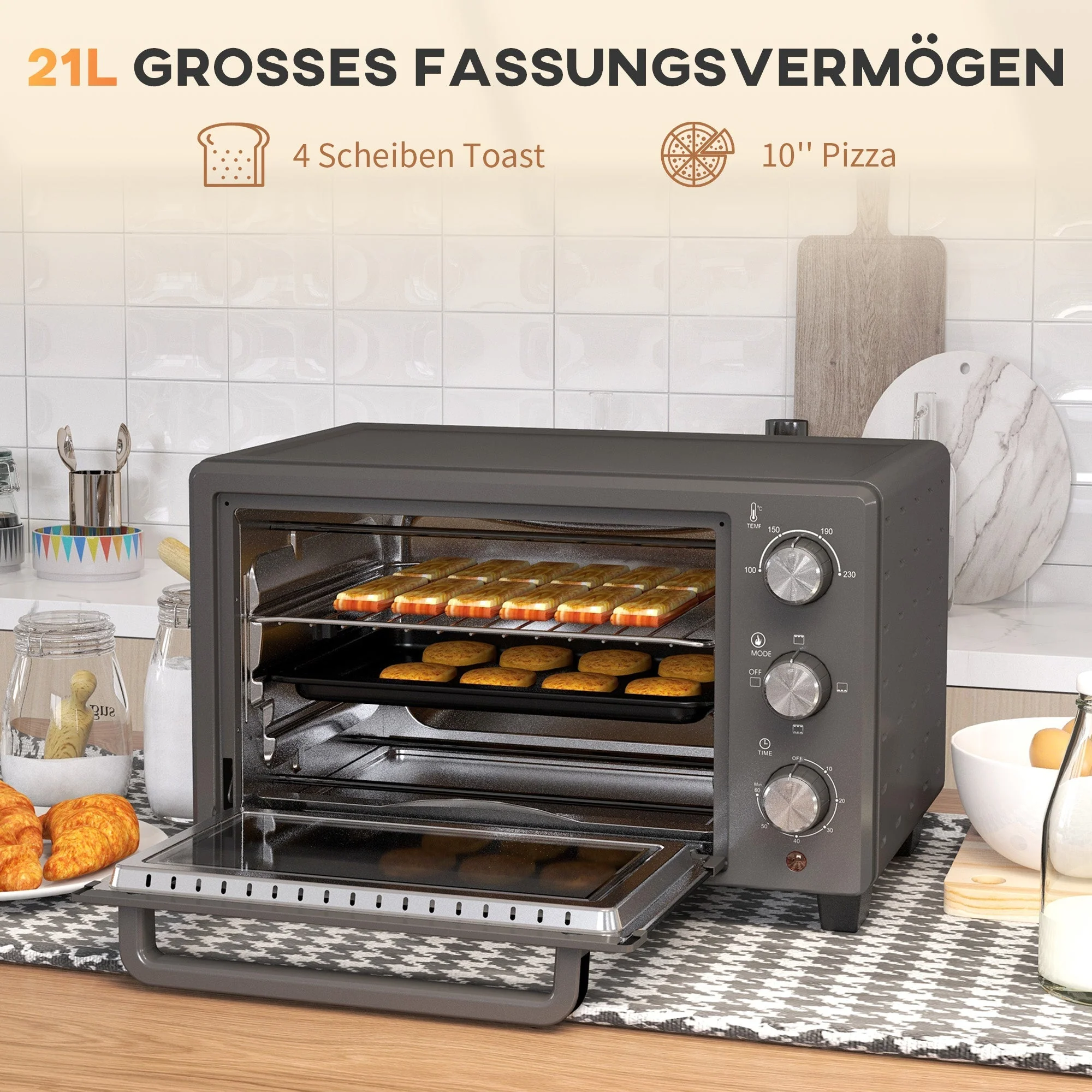 Mini Oven, 21L 1400W 60 Min. Timer, Stainless Steel, Gray - Image 4