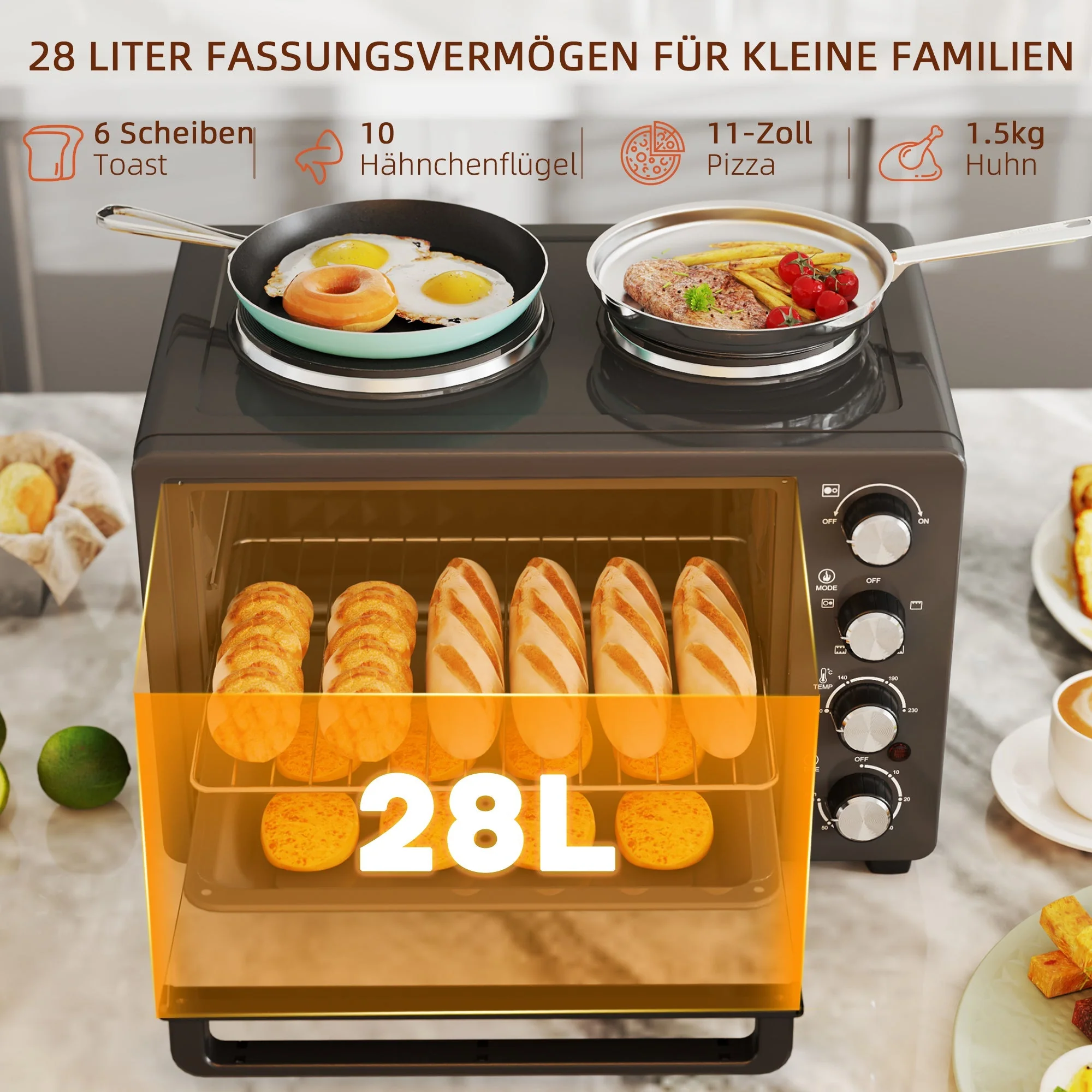 Mini Oven 28L 2600W with 2 Warming Plates, Black - Image 5