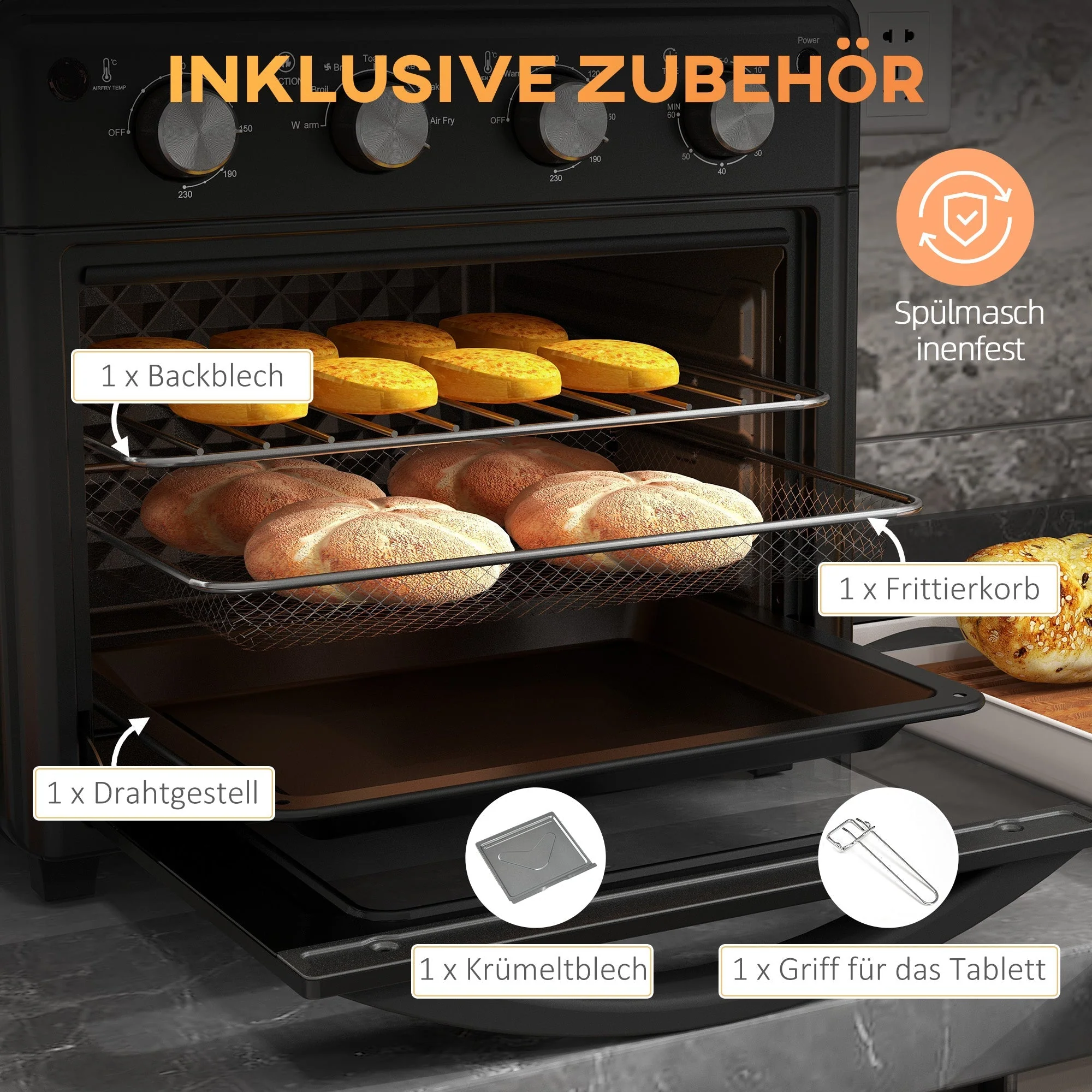 Mini Oven 30L Convection Hot Air Fryer 7 Modes, Baking/Grill Rack - Image 6