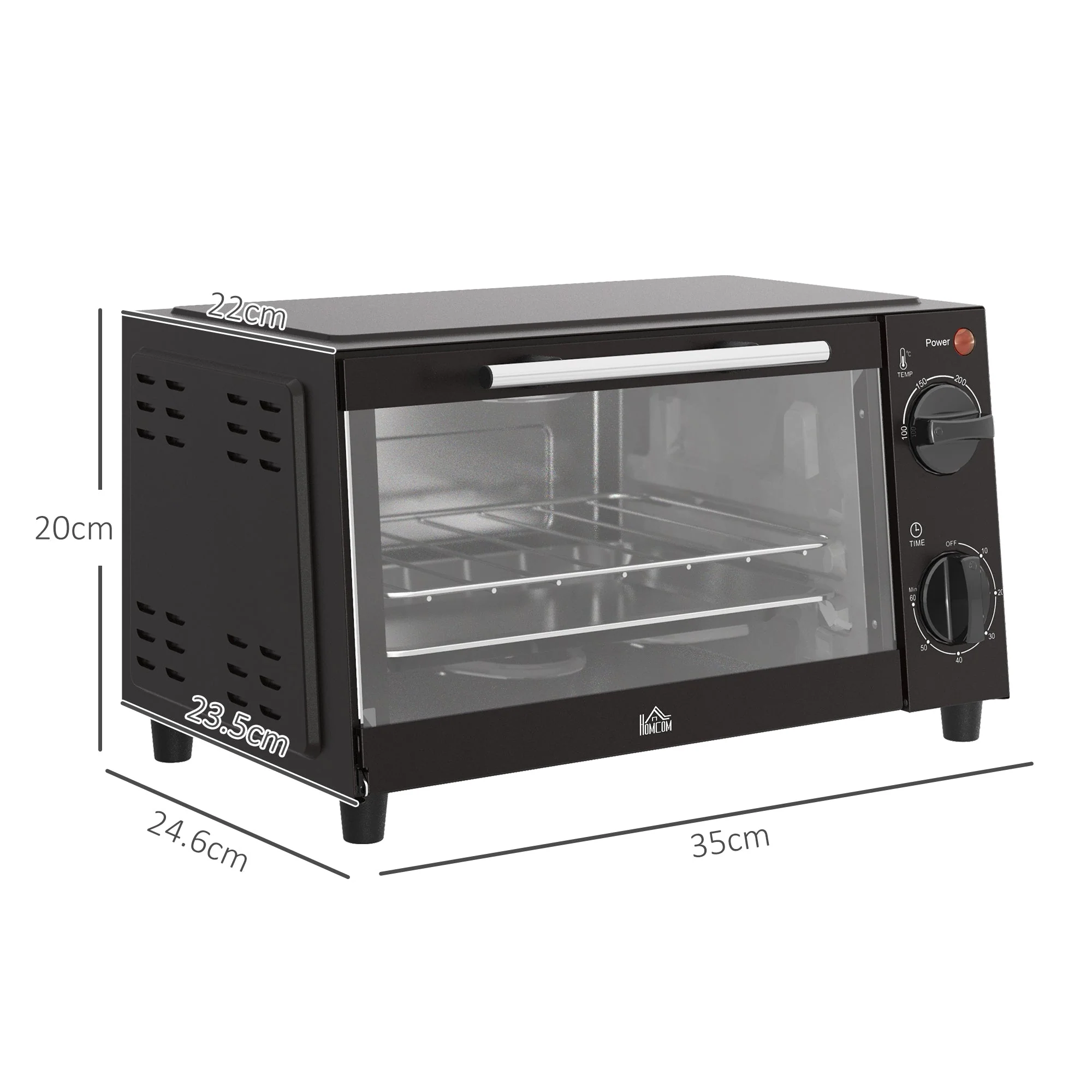 Mini Oven 9L 750W Adjustable Temp 60-Min Timer, Stainless Steel/Black - Image 3