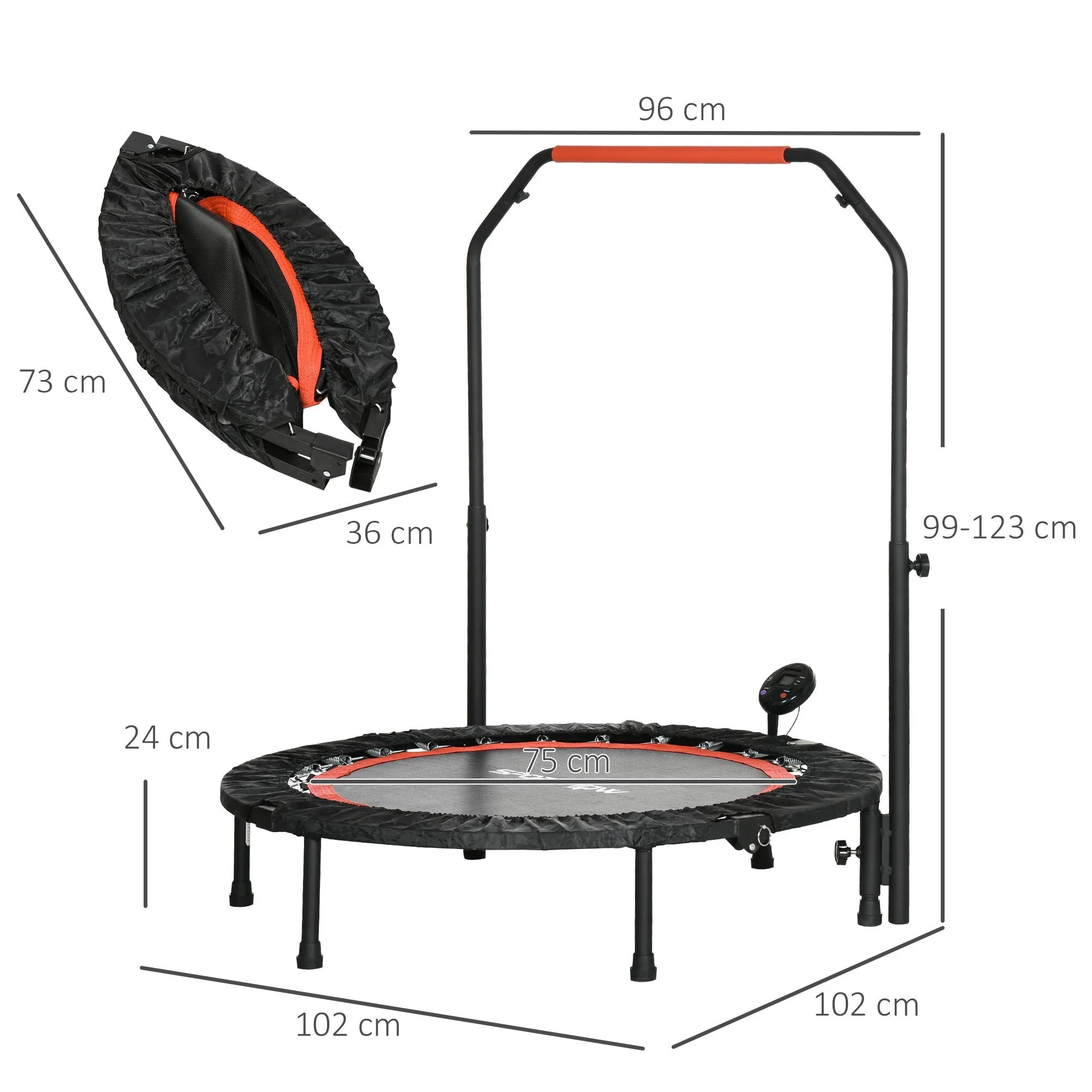 Mini Trampoline, LCD Monitor, 4-Way Adjustable Handlebar, Black/Blue - Image 3