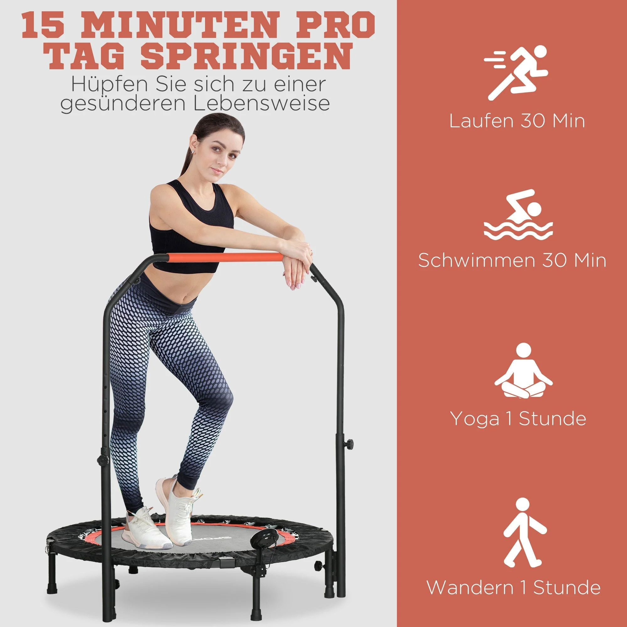 Mini Trampoline, LCD Monitor, 4-Way Adjustable Handlebar, Black/Blue - Image 7