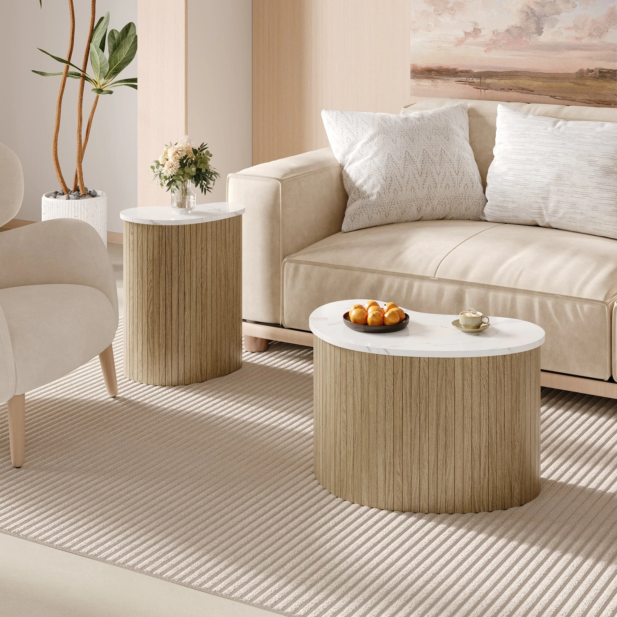 Minimalist Coffee Table Multifunctional Scandinavian - Marble/Wood Grain - Image 5