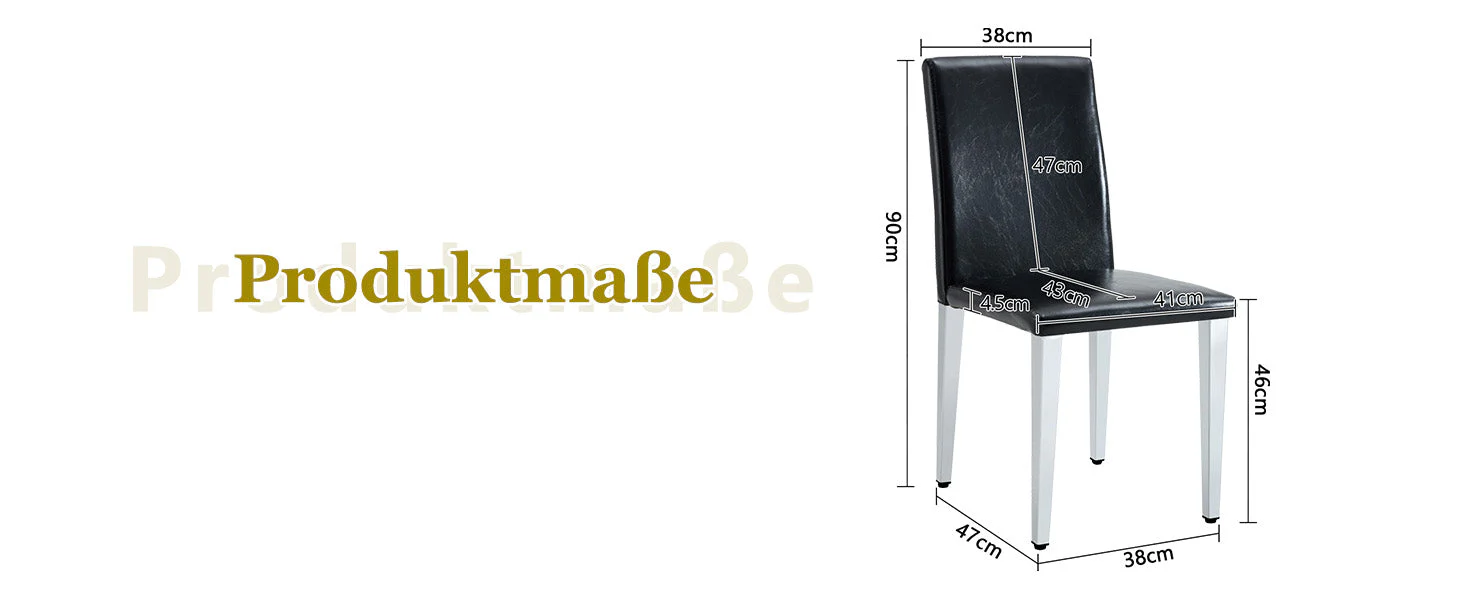Minimalist Dining Chairs Set of 2, Ergonomic PU Leather and Metal, Black and Silver - Image 8