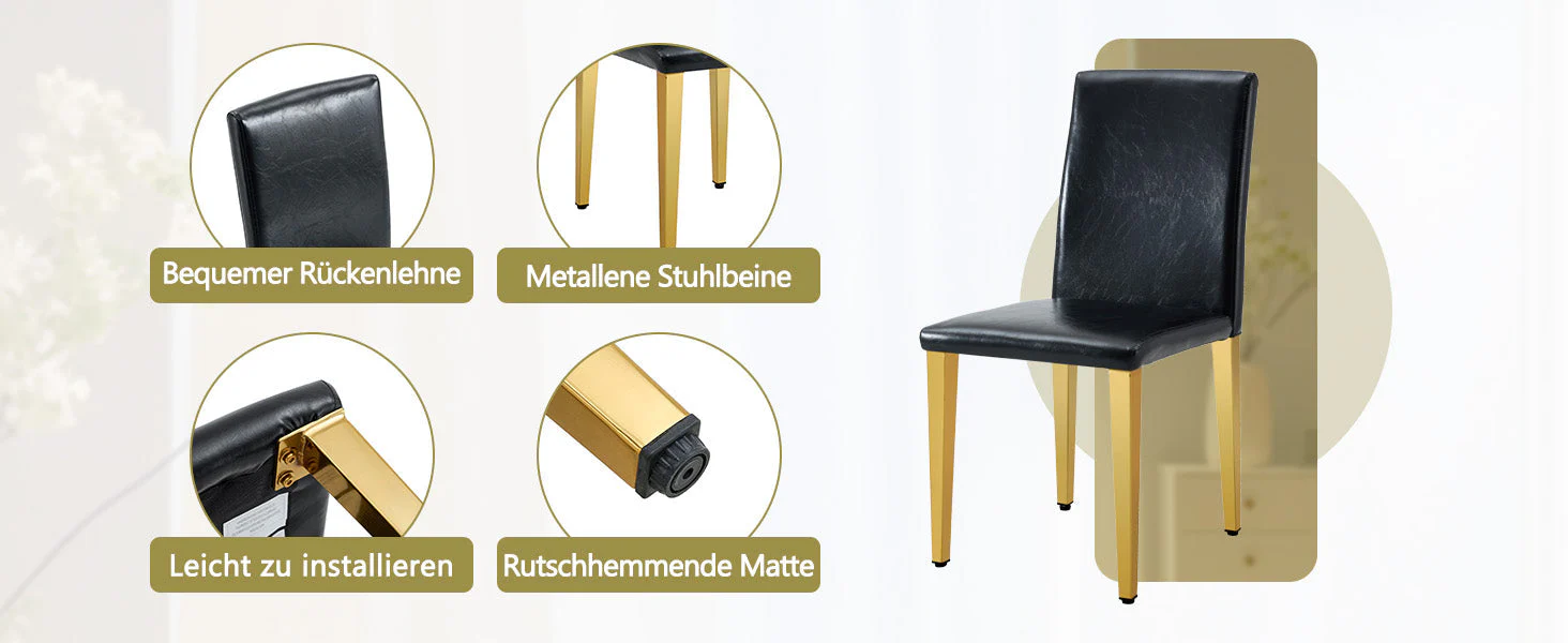 Minimalist Dining Chairs Set of 4, European Lightweight Luxury Style, Black and Gold - Image 10