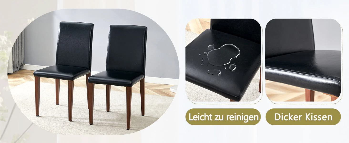 Minimalist Dining Chairs Set of 4, PU Leather and Metal Legs, Black and Walnut finish - Image 9
