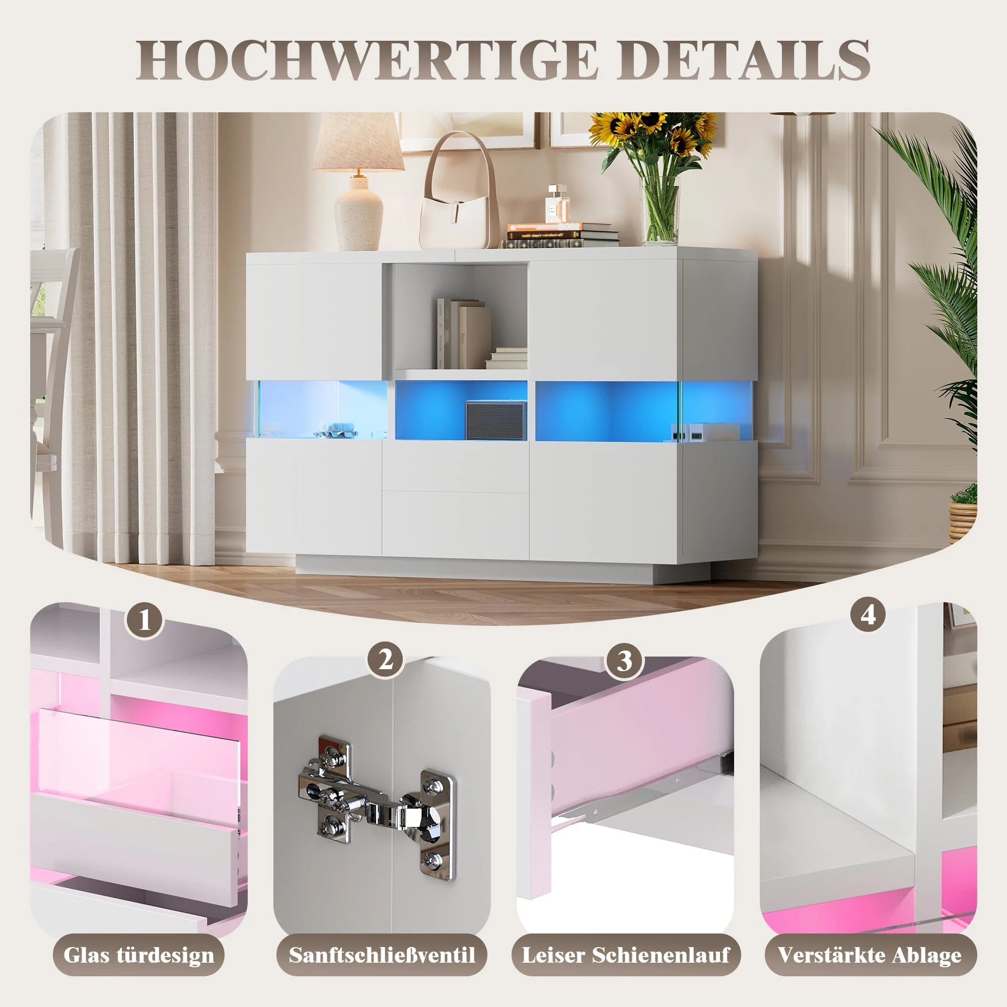 Minimalist Living Room Cabinet Double Level Floating Floor Storage White - Image 5