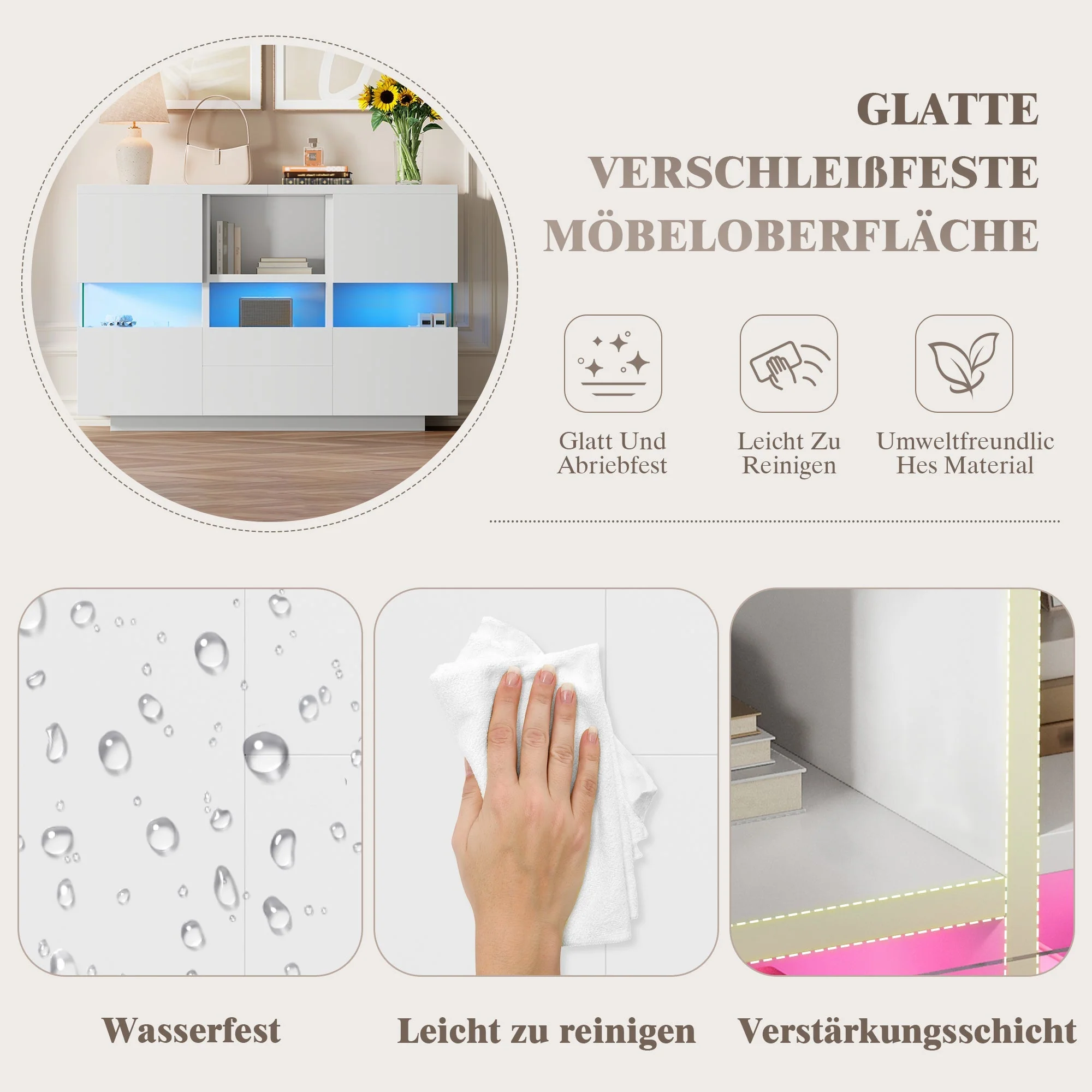 Minimalist Living Room Cabinet Double Level Floating Floor Storage White - Image 7