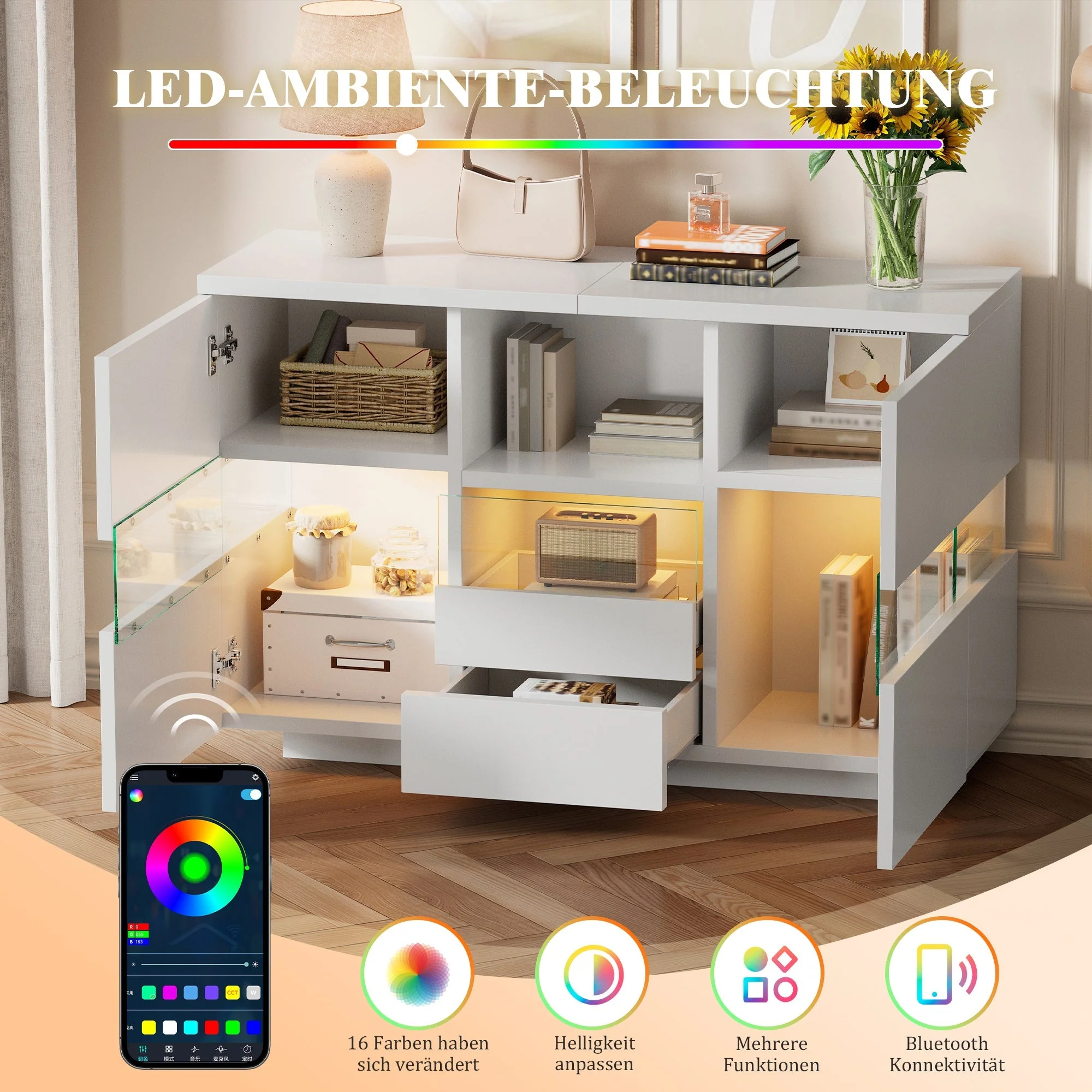Minimalist Living Room Cabinet Double Level Floating Floor Storage White - Image 9