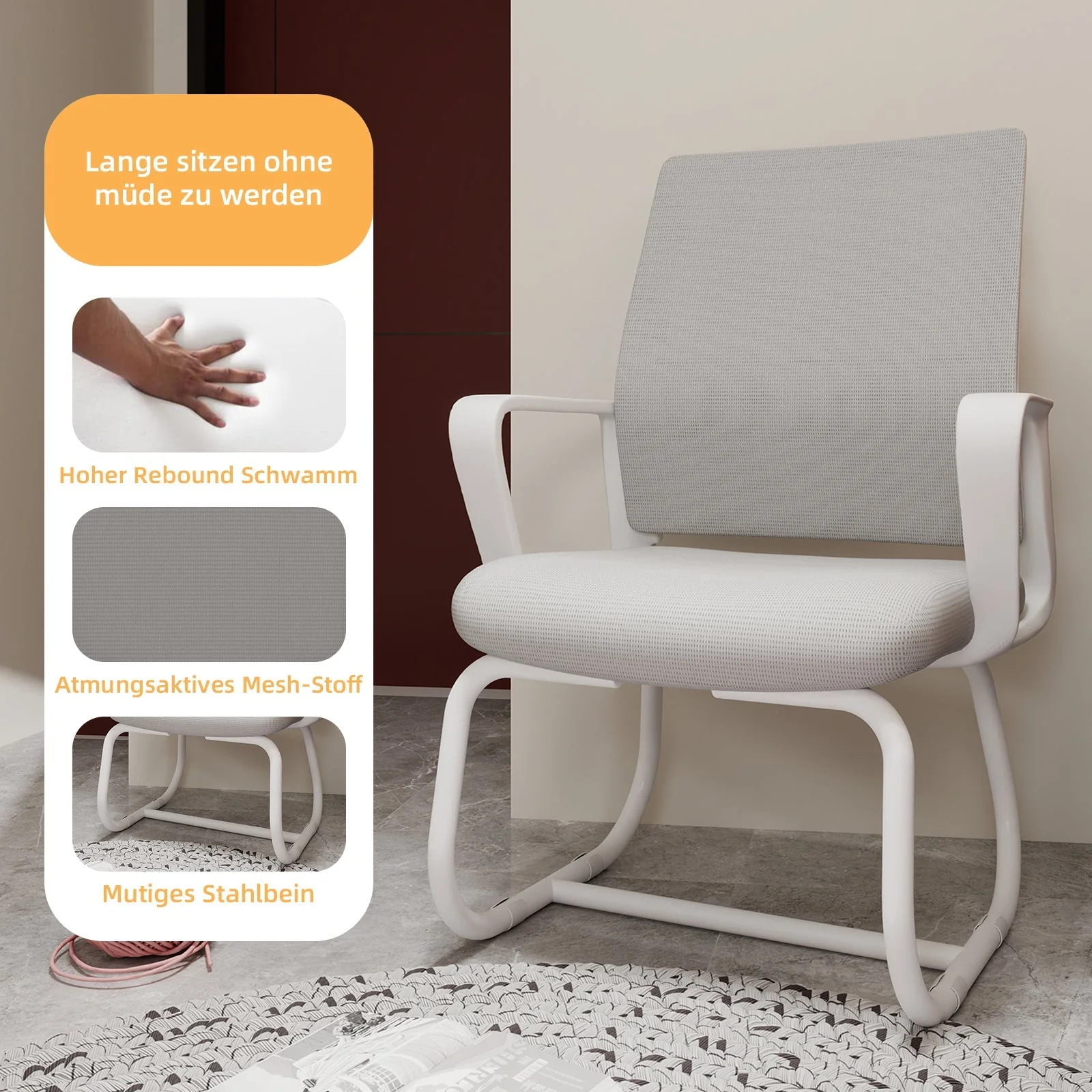 Minimalist Modern Office Chair, Soft & Comfortable, Metal Frame - Image 2