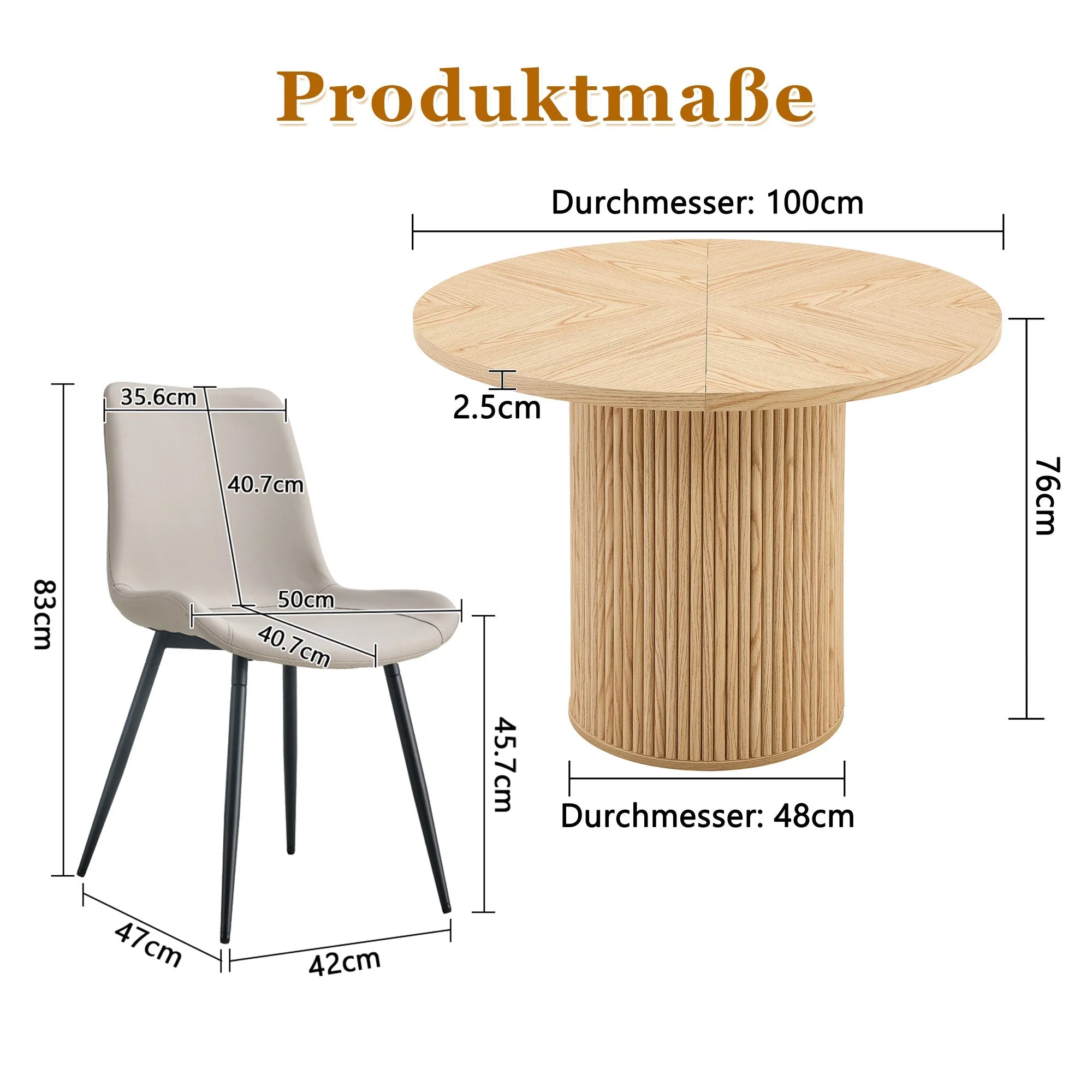 Minimalist Round Dining Set 100cm 4 Chairs Faux Leather - Light Wood/Grey - Image 4