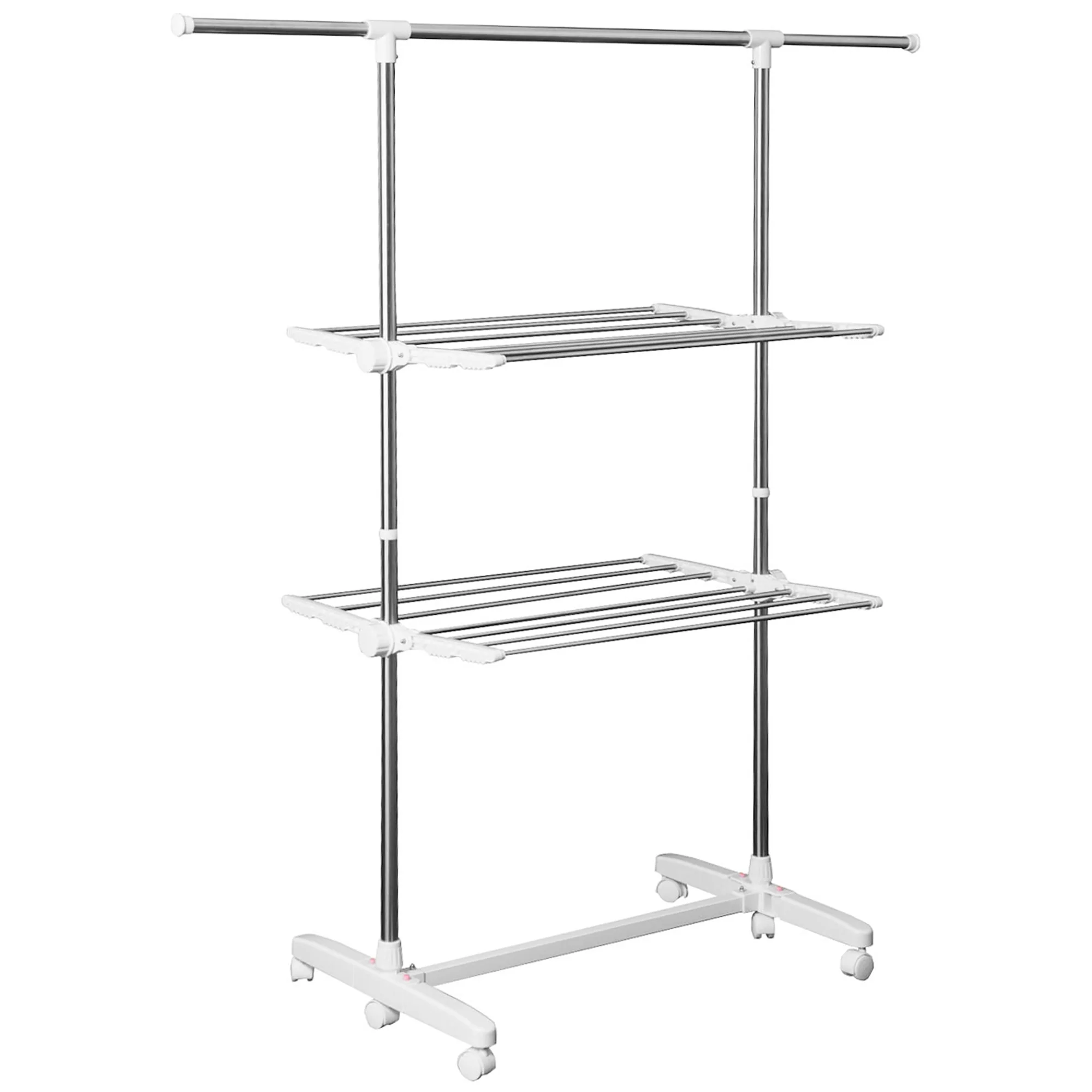 Mobile Clothes Airer, Foldable Tower Dryer 2 Levels, Silver - Image 2
