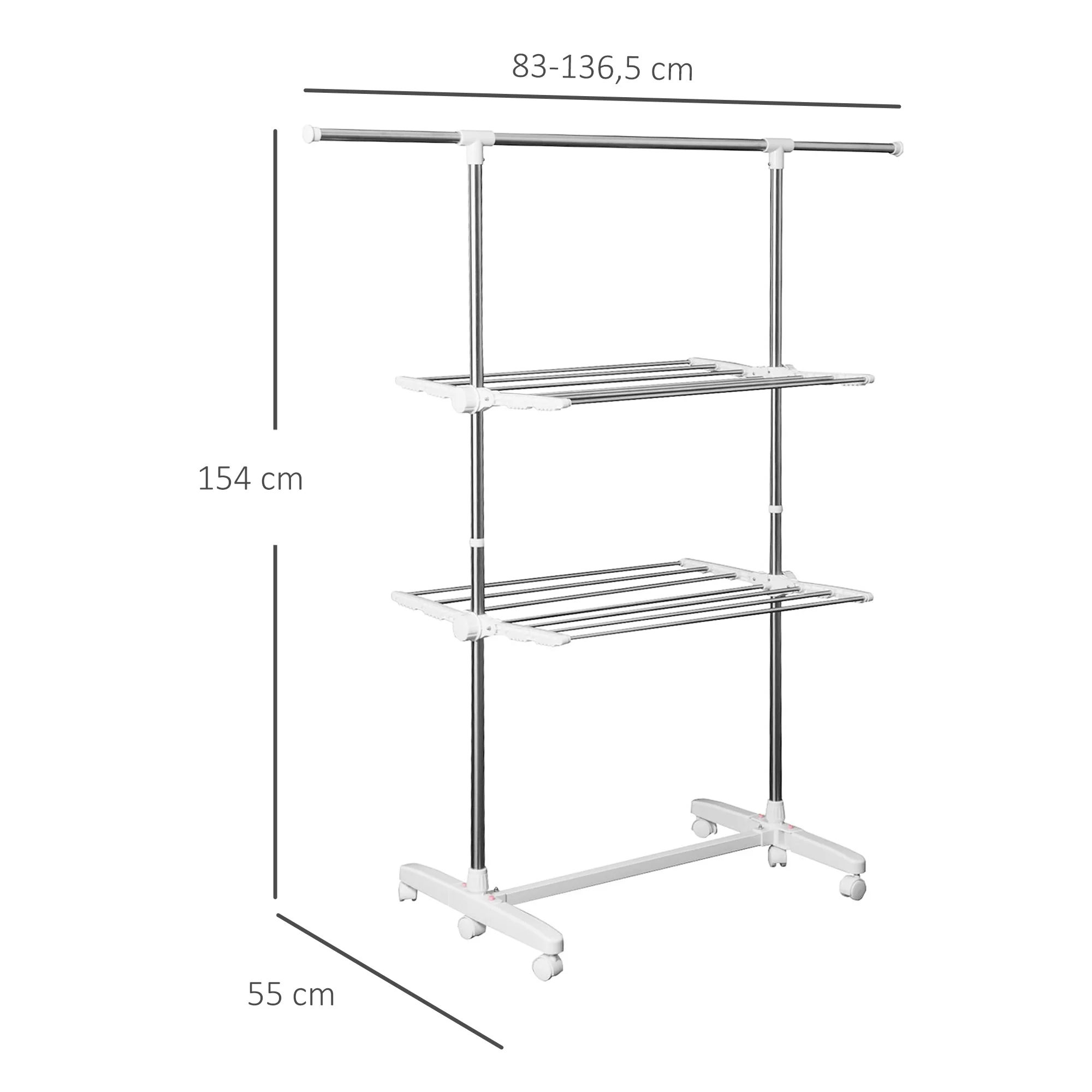 Mobile Clothes Airer, Foldable Tower Dryer 2 Levels, Silver - Image 3