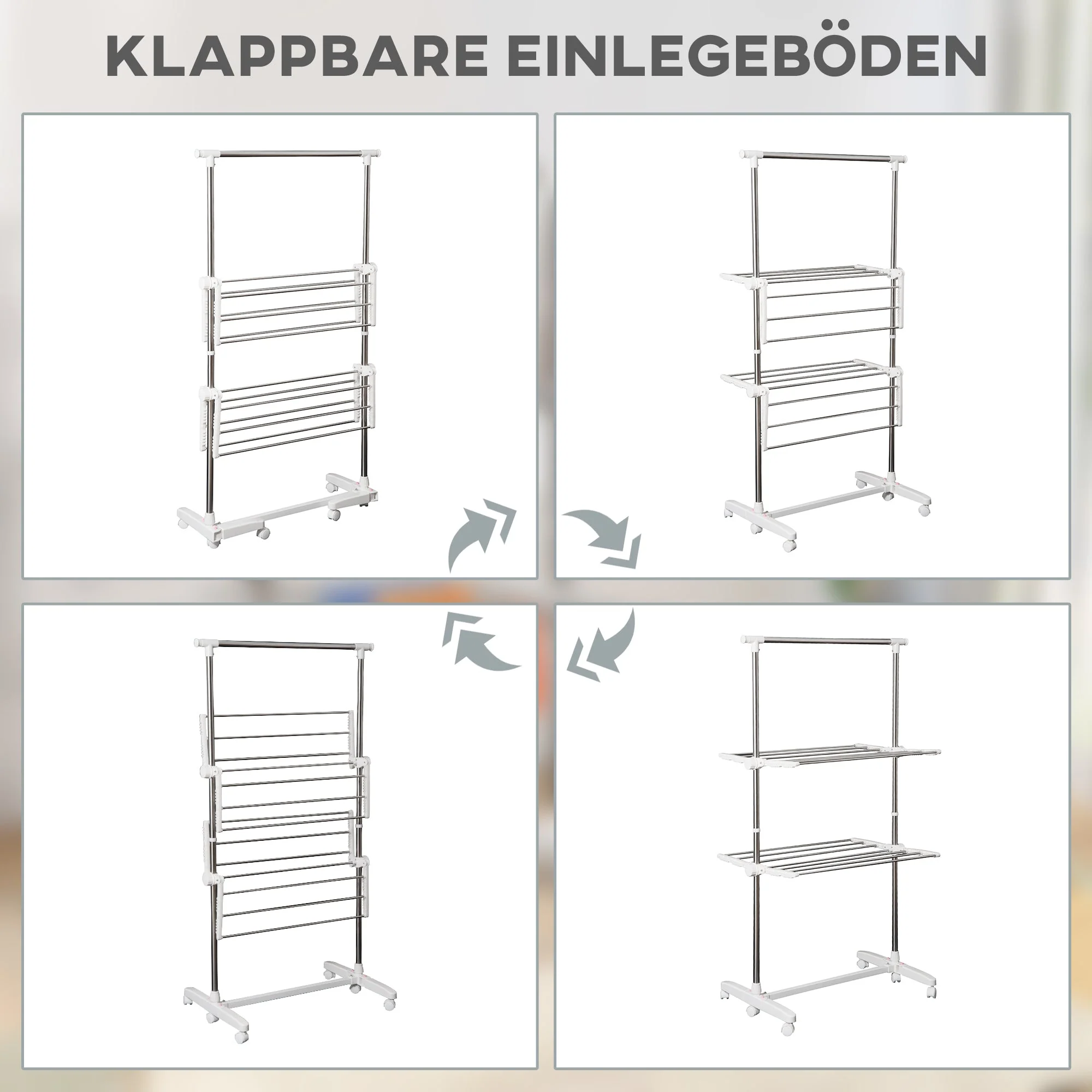 Mobile Clothes Airer, Foldable Tower Dryer 2 Levels, Silver - Image 5
