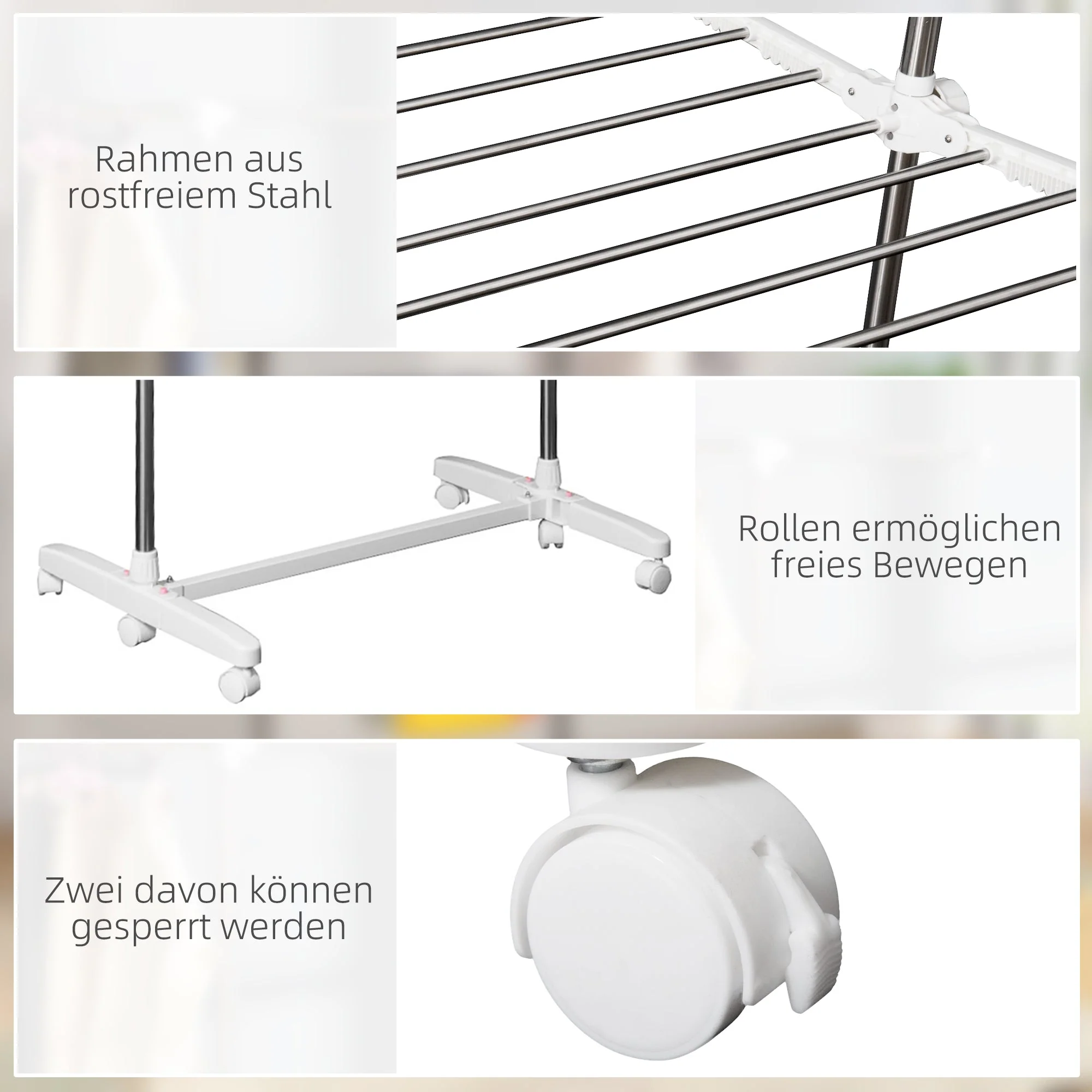 Mobile Clothes Airer, Foldable Tower Dryer 2 Levels, Silver - Image 6