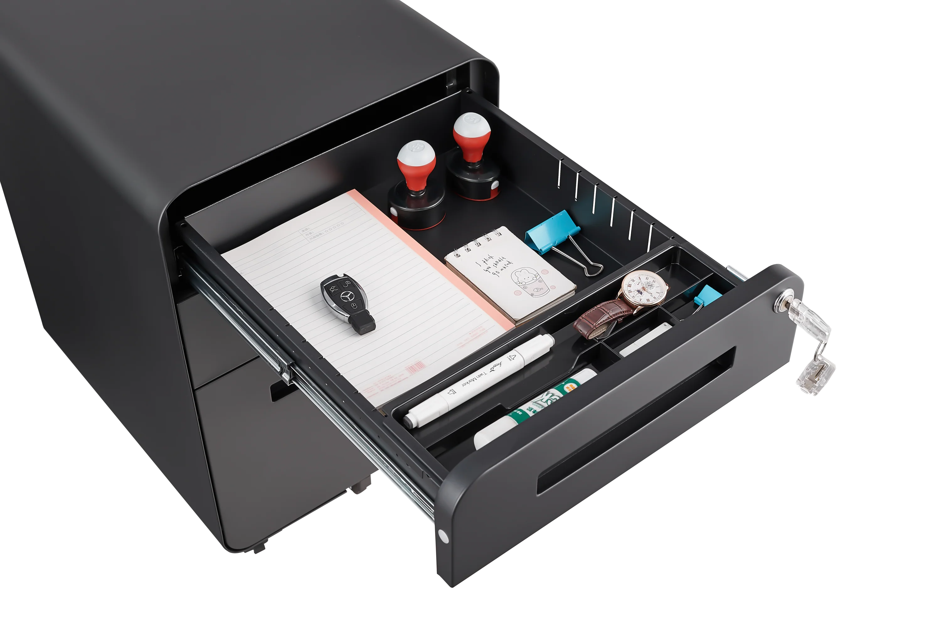 Mobile File Cabinet 3 Drawer Legal/Letter/A4 Under Desk Steel Black - Image 4