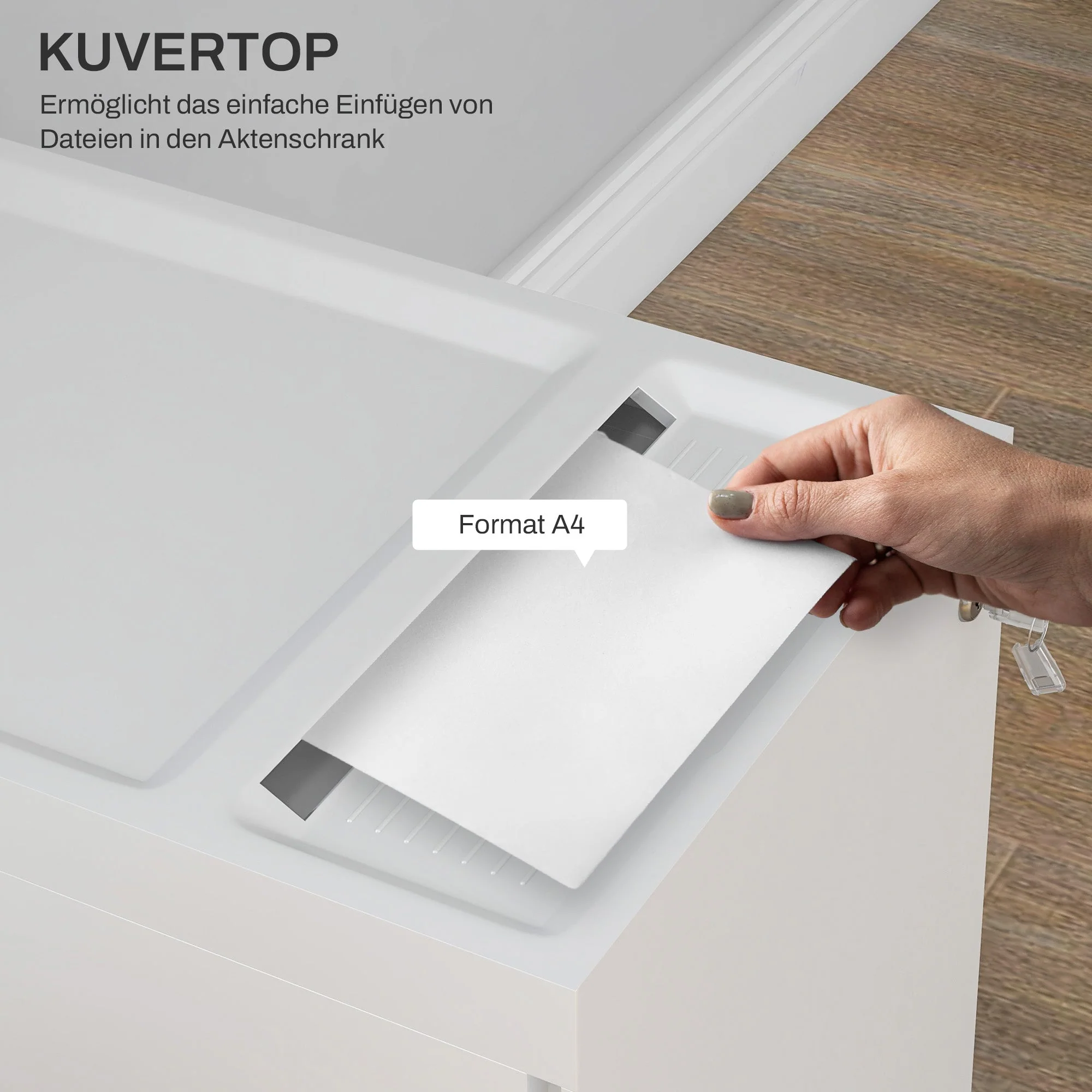 Mobile Filing Cabinet, 3 Drawers Lock A4 Legal Hanging Files, Steel White - Image 4