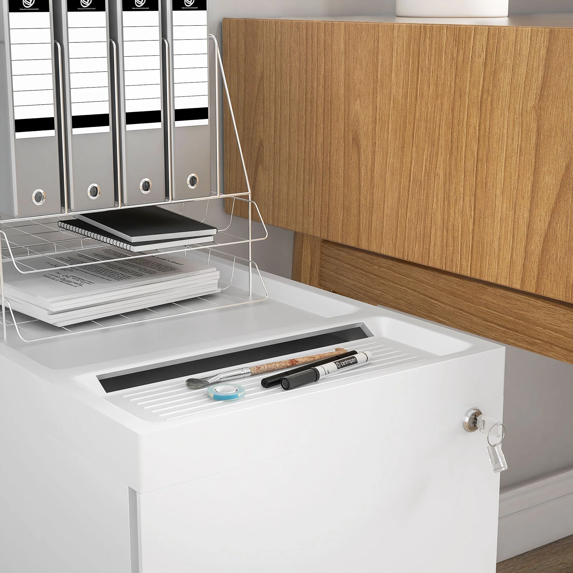 Mobile Filing Cabinet, 3 Drawers Lock A4 Legal Hanging Files, Steel White - Image 8