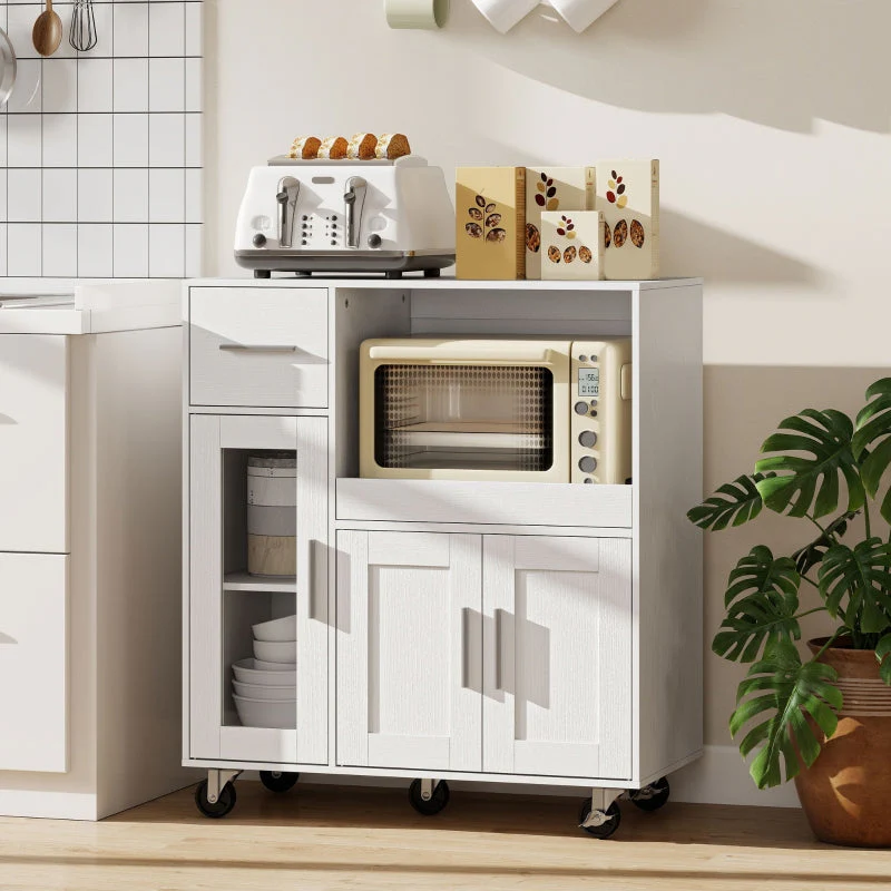 Mobile Kitchen Cabinet with Drawers, Shelves & Cable Hole - White - Image 2