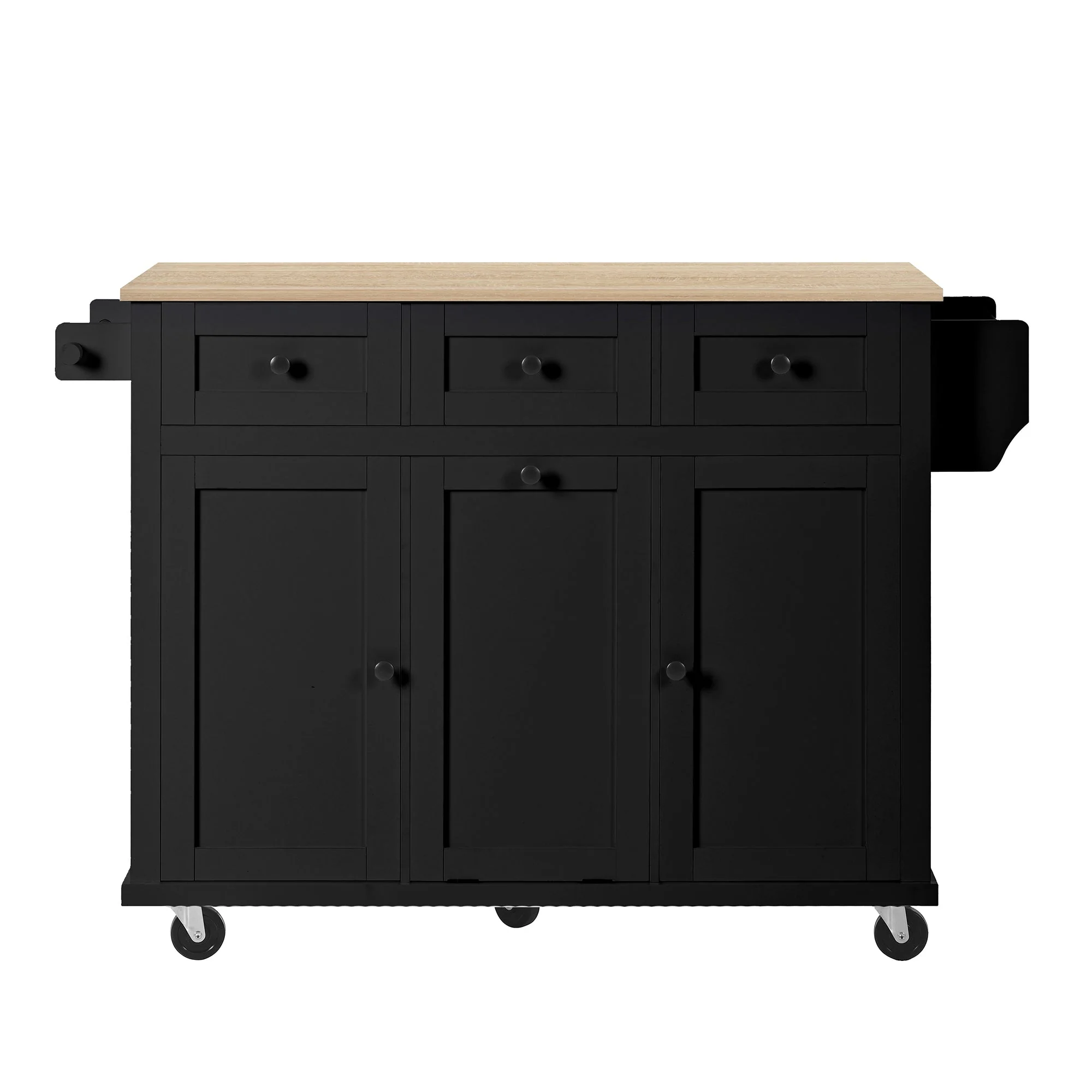 Mobile Kitchen Island Extendable Dining Area Waste Bin & Drawers - Black - Image 10