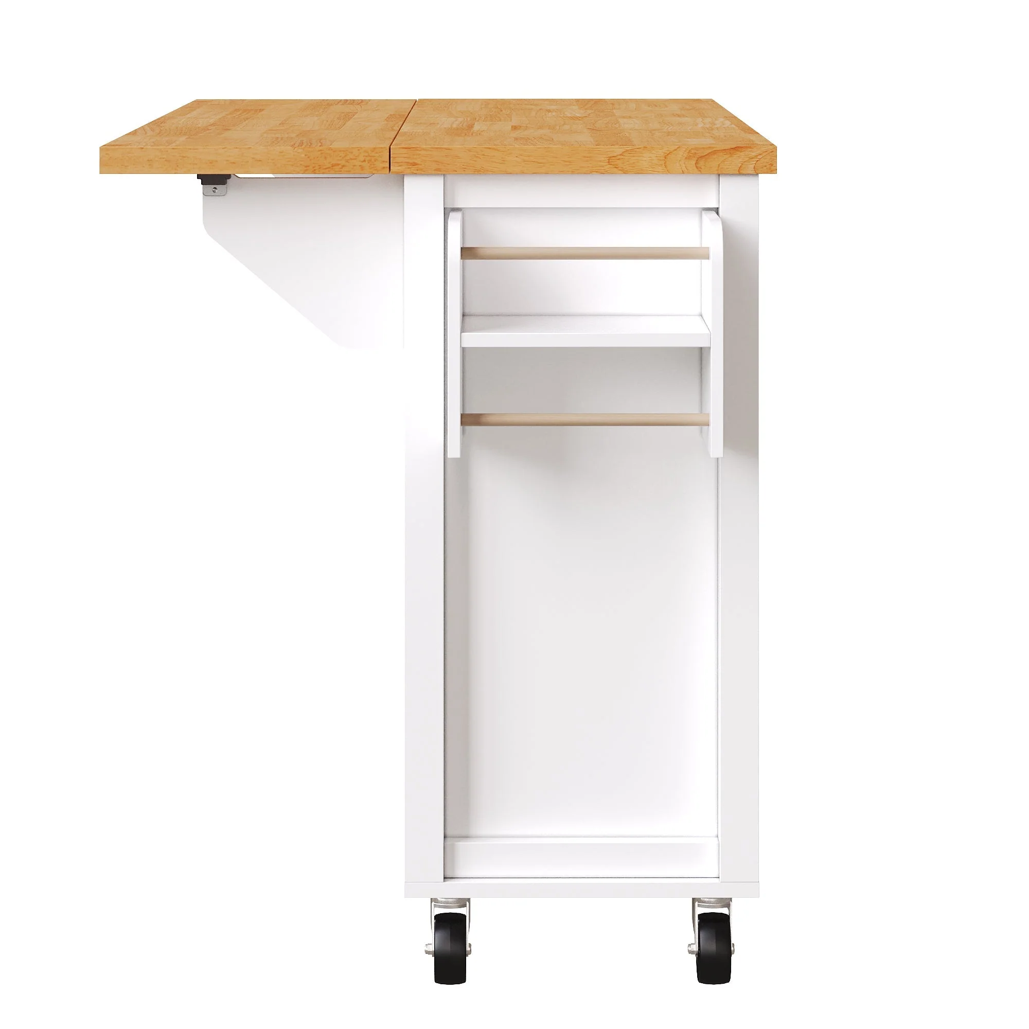 Mobile Kitchen Island with Foldable Table and Storage Drawers, White MDF - Image 10