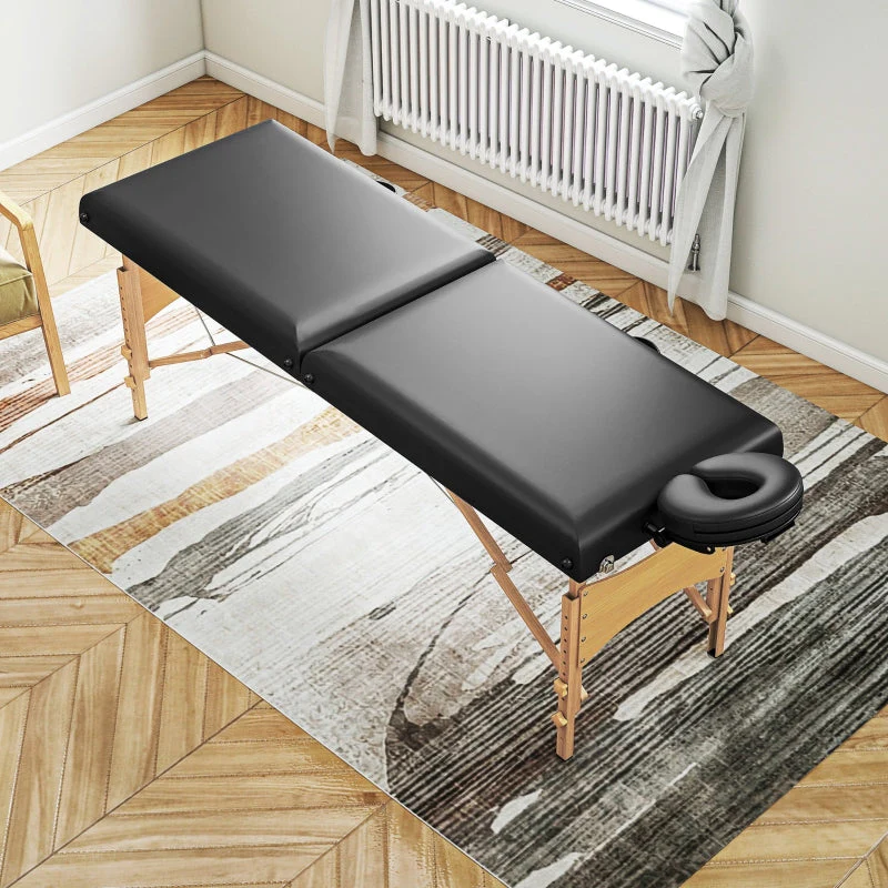 Mobile Massage Table, 2 Zones Foldable Adjustable 70 cm, Black Wooden Feet