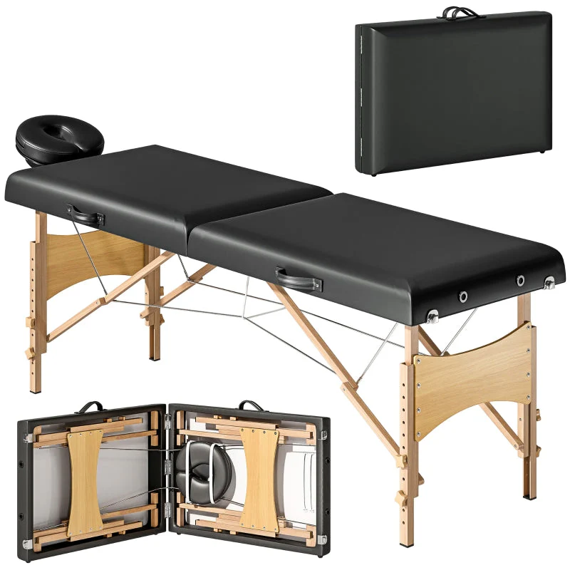 Mobile Massage Table, 2 Zones Foldable Adjustable 70 cm, Black Wooden Feet - Image 2
