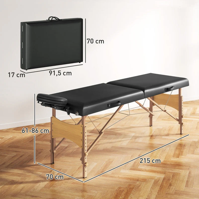 Mobile Massage Table, 2 Zones Foldable Adjustable 70 cm, Black Wooden Feet - Image 3
