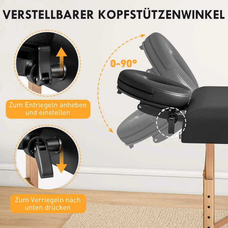 Mobile Massage Table, 2 Zones Foldable Adjustable 70 cm, Black Wooden Feet - Image 5