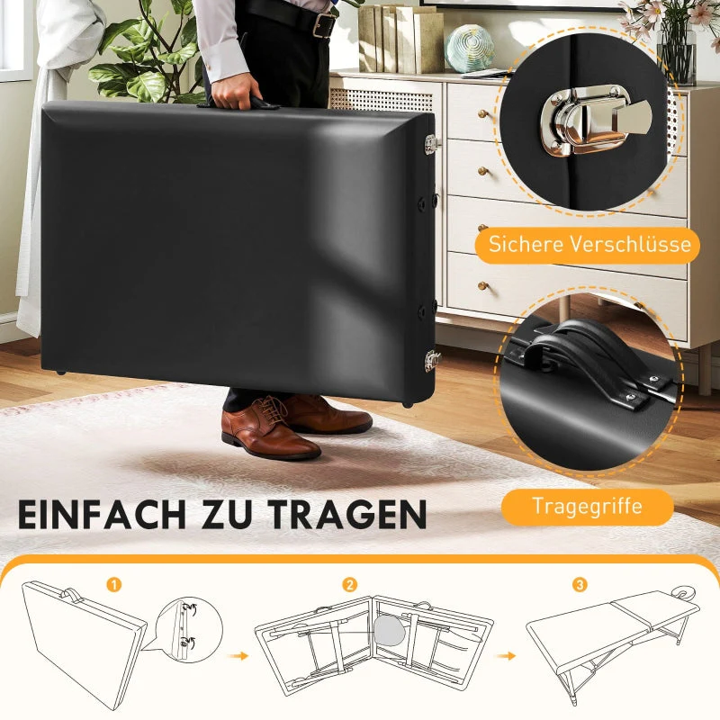 Mobile Massage Table, 2 Zones Foldable Adjustable 70 cm, Black Wooden Feet - Image 6