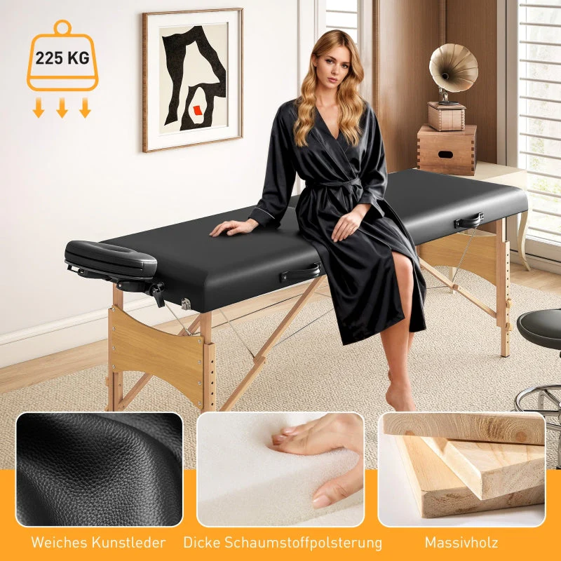 Mobile Massage Table, 2 Zones Foldable Adjustable 70 cm, Black Wooden Feet - Image 7