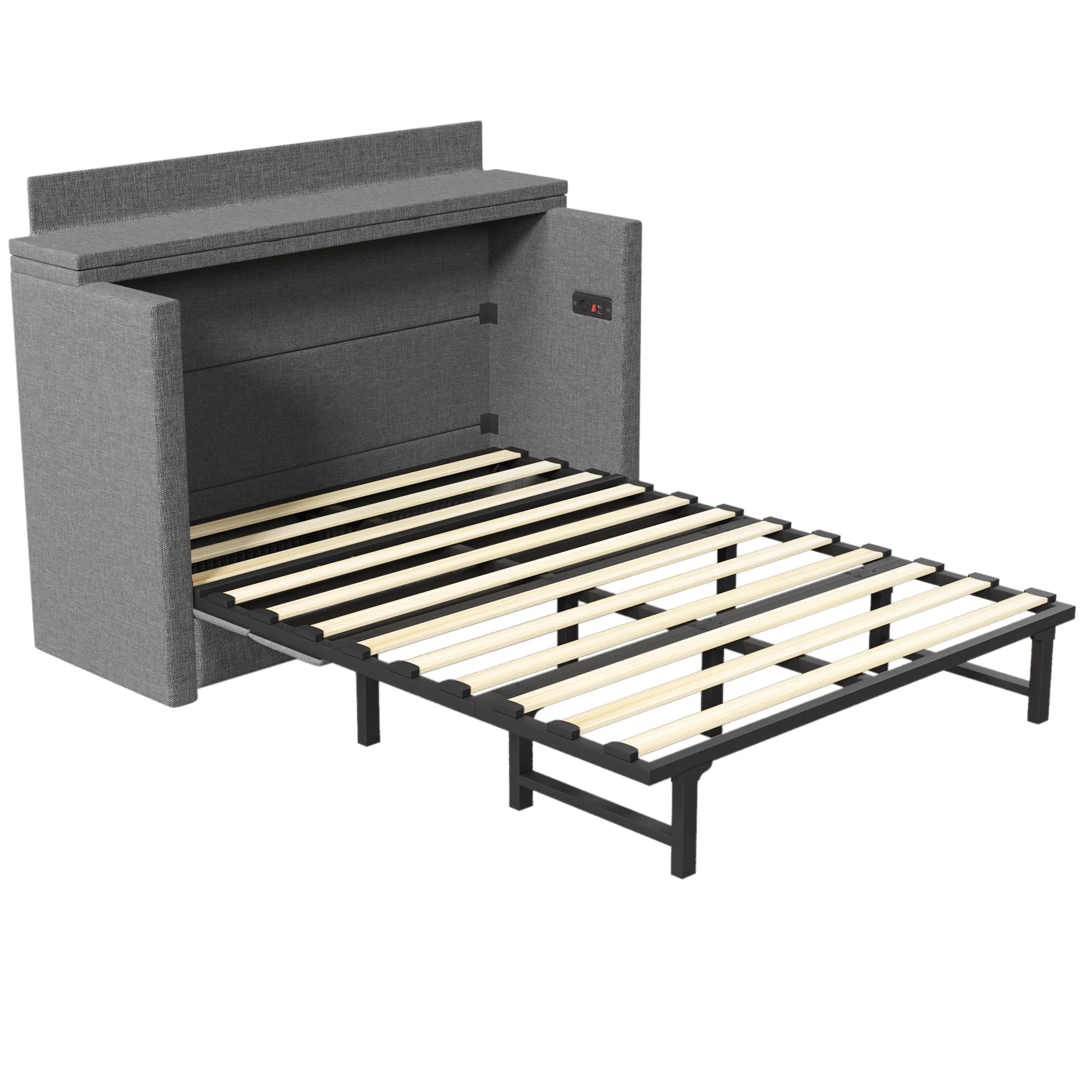 Mobile Murphy Bed with Storage and USB Ports, 140 x 200 cm, Grey Linen - Image 10