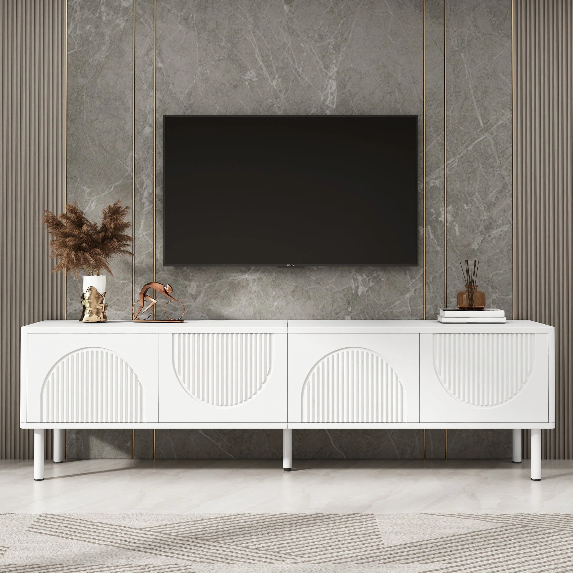 Modern 180cm TV Stand with Storage and Cable Management, White Matte - Image 8