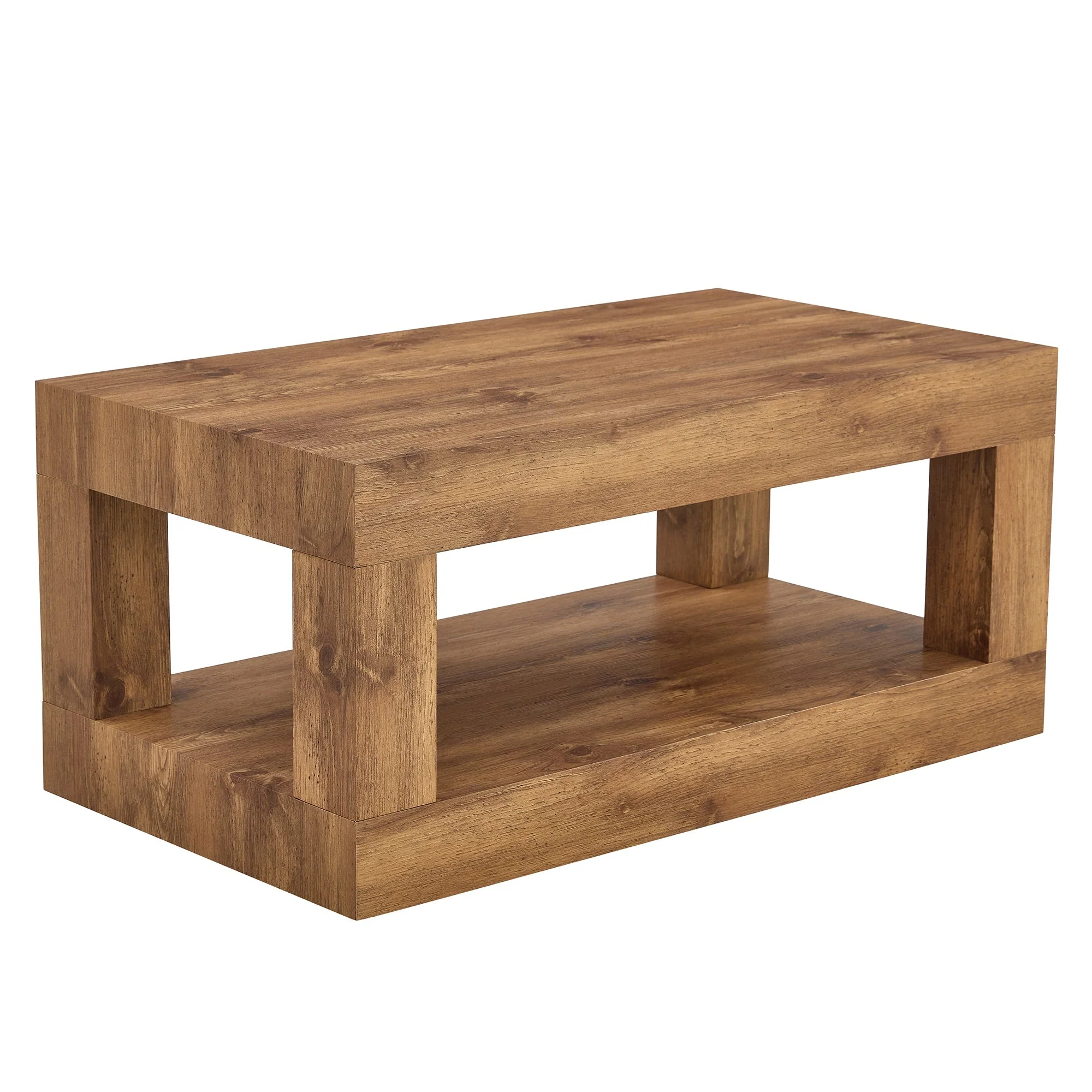 Modern 2-Tiered Coffee Table with Rectangular Open Storage Shelf, MDF - Image 4