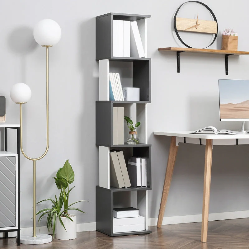 Modern 5-Tier Bookshelf Freestanding Storage Shelving White and Dark Grey