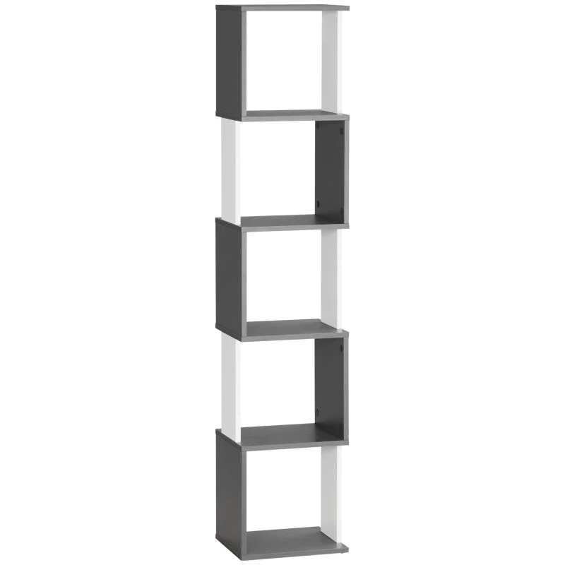 Modern 5-Tier Bookshelf Freestanding Storage Shelving White and Dark Grey - Image 2