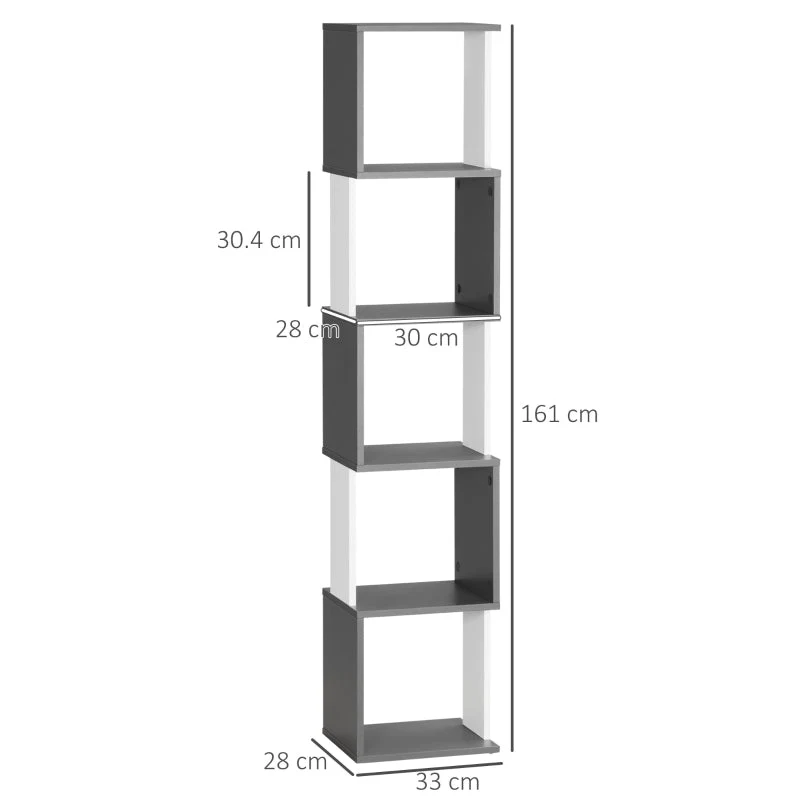 Modern 5-Tier Bookshelf Freestanding Storage Shelving White and Dark Grey - Image 3