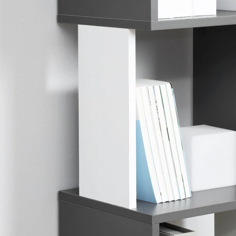 Modern 5-Tier Bookshelf Freestanding Storage Shelving White and Dark Grey - Image 7