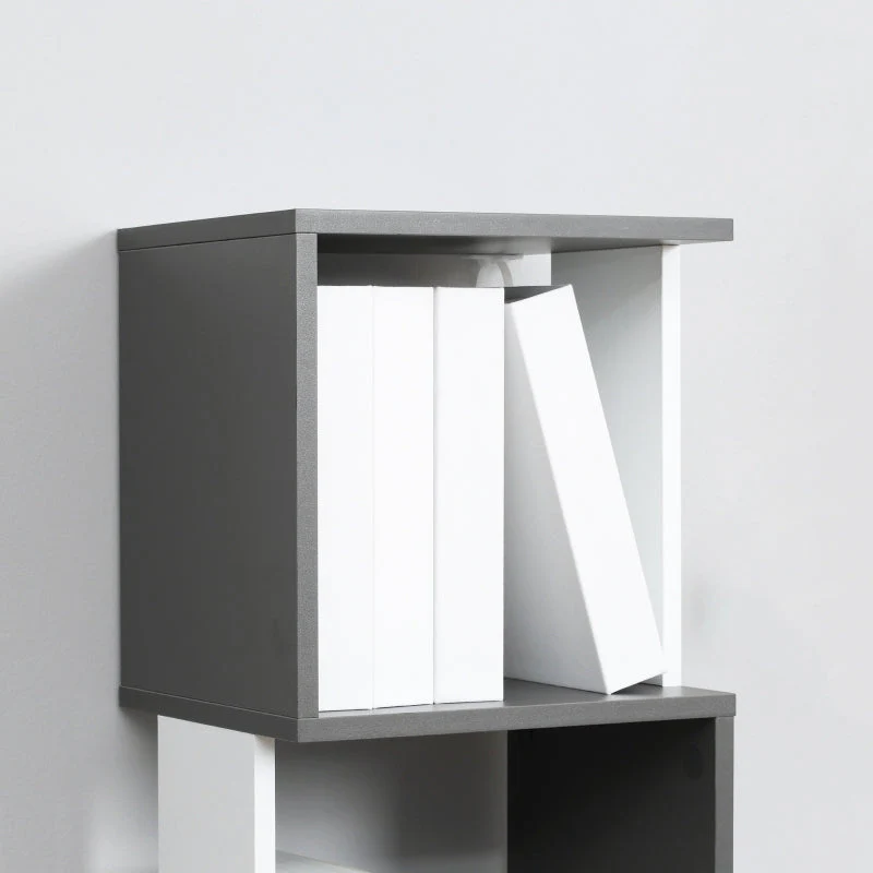 Modern 5-Tier Bookshelf Freestanding Storage Shelving White and Dark Grey - Image 8