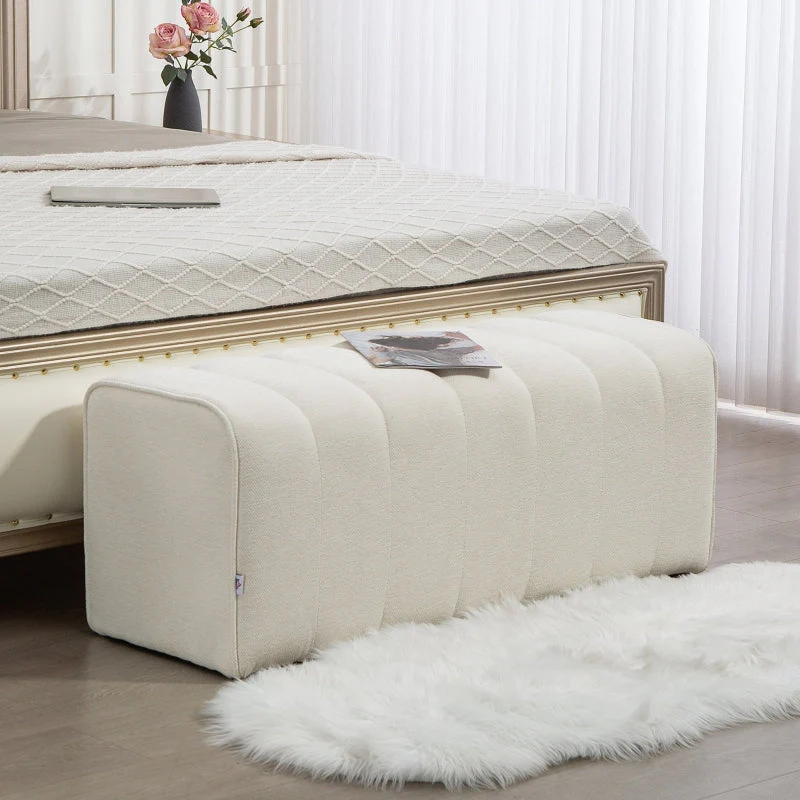 Modern Bedroom Bench Upholstered Wooden Frame Footrest - Cream White - Image 2