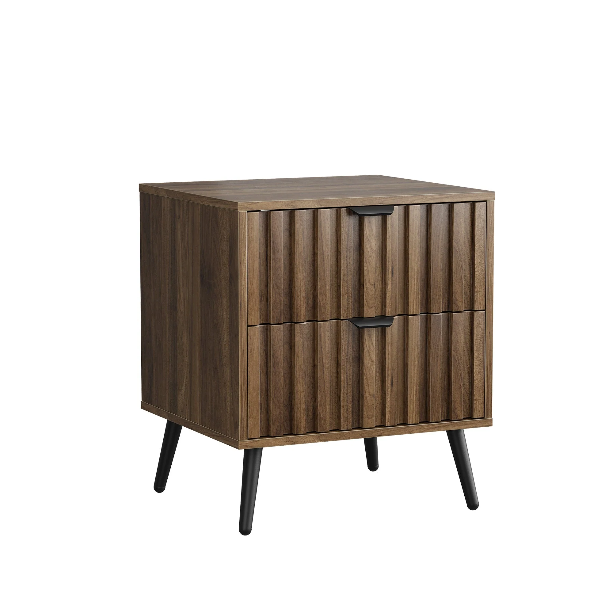 Modern Bedside Table Recessed Design 2 Drawers 45x40x53 cm - Walnut - Image 8