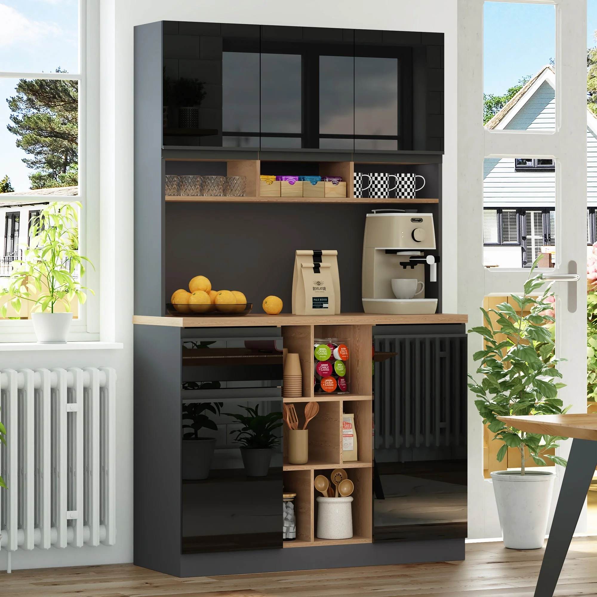Modern Buffet Sideboard 105x185cm Adjustable Shelves Drawers - Grey/Black - Image 10