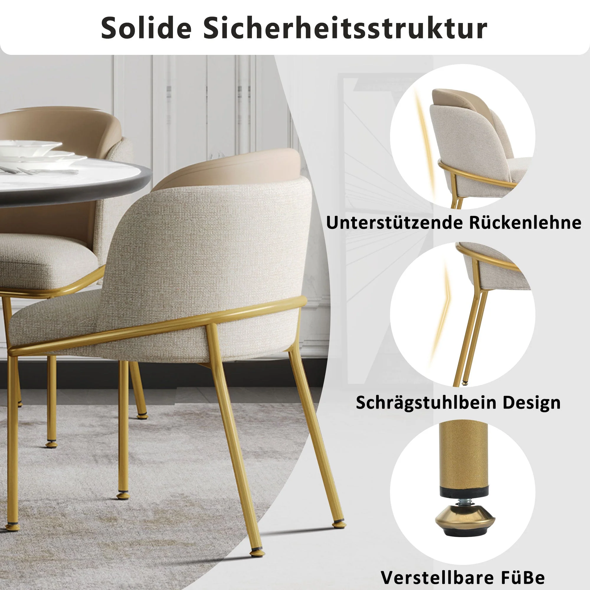 Modern Chairs, 2 Piece Angled Legs Adjustable Feet, Beige/Khaki - Image 5